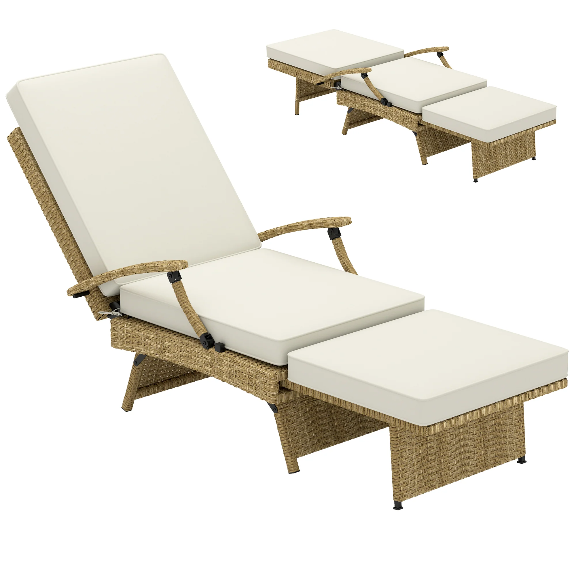 Outsunny Foldable Rattan Garden Recliner Chair w/ Cushion, Footrest - Image 10