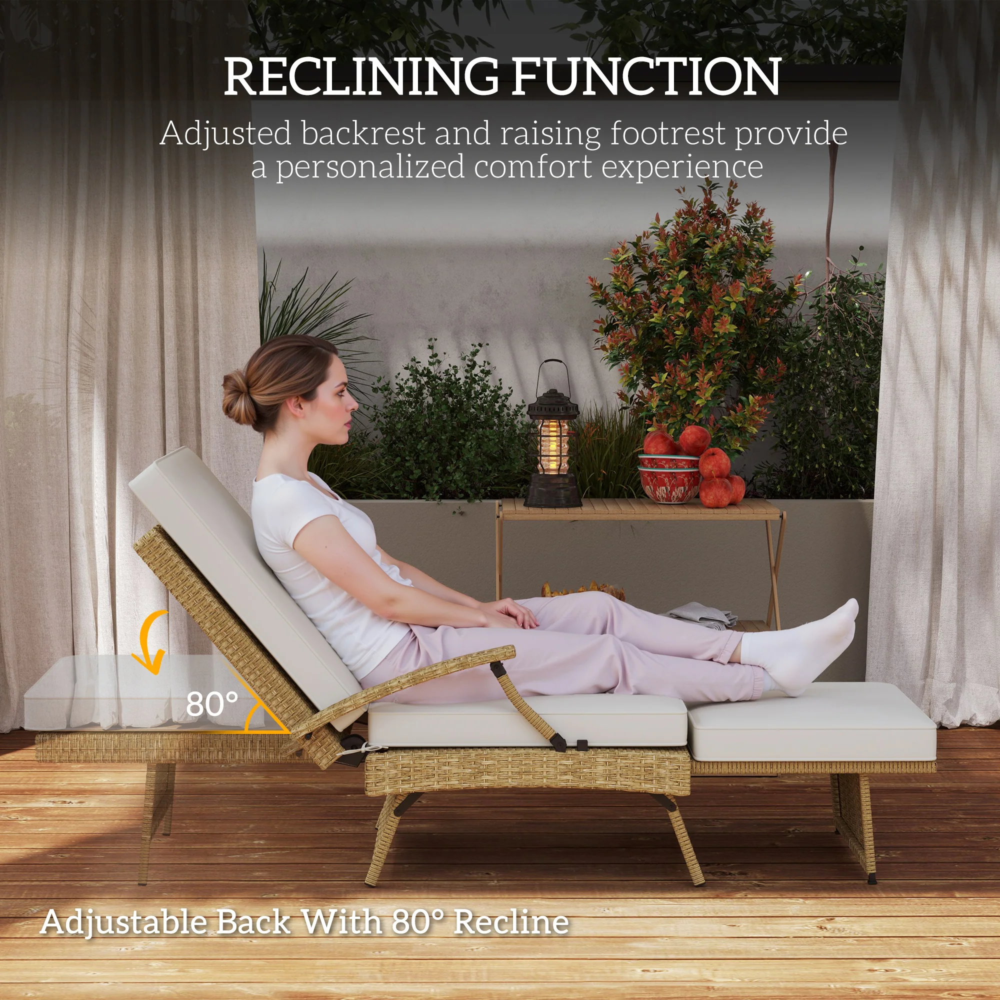 Outsunny Foldable Rattan Garden Recliner Chair w/ Cushion, Footrest - Image 12
