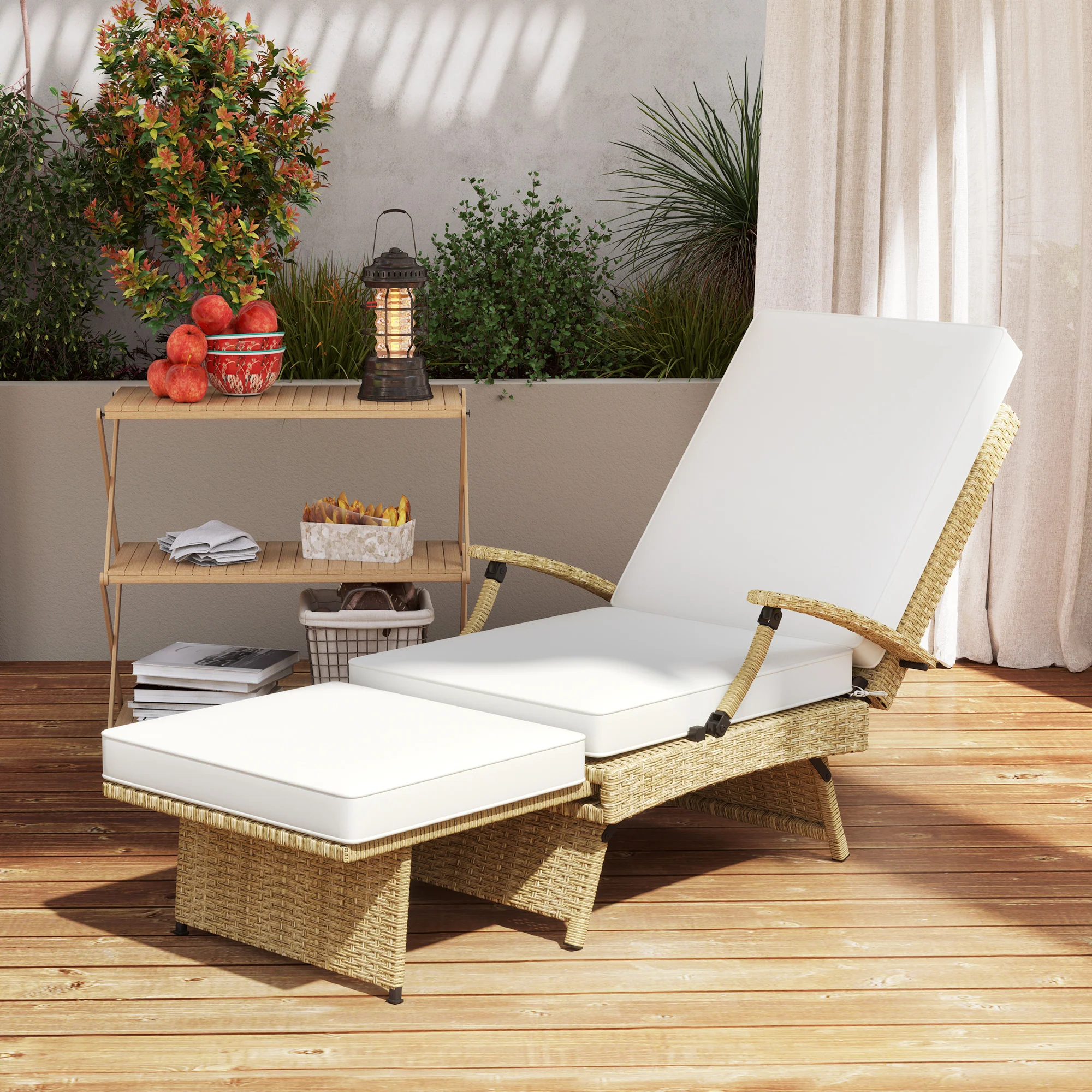 Outsunny Foldable Rattan Garden Recliner Chair w/ Cushion, Footrest - Image 17