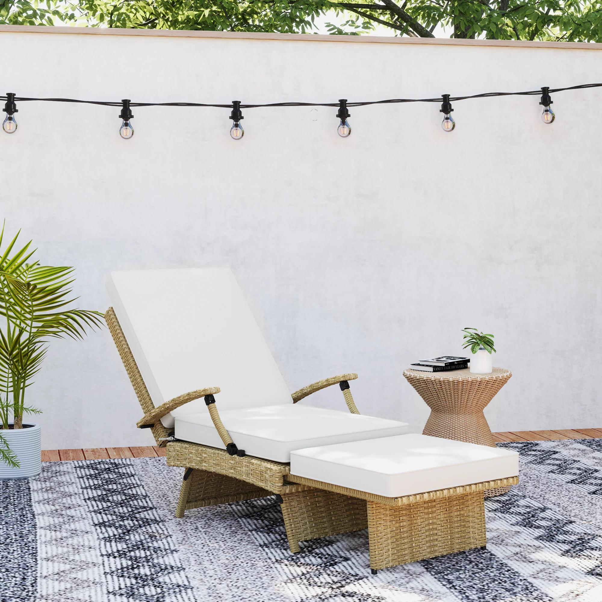 Outsunny Foldable Rattan Garden Recliner Chair w/ Cushion, Footrest - Image 18