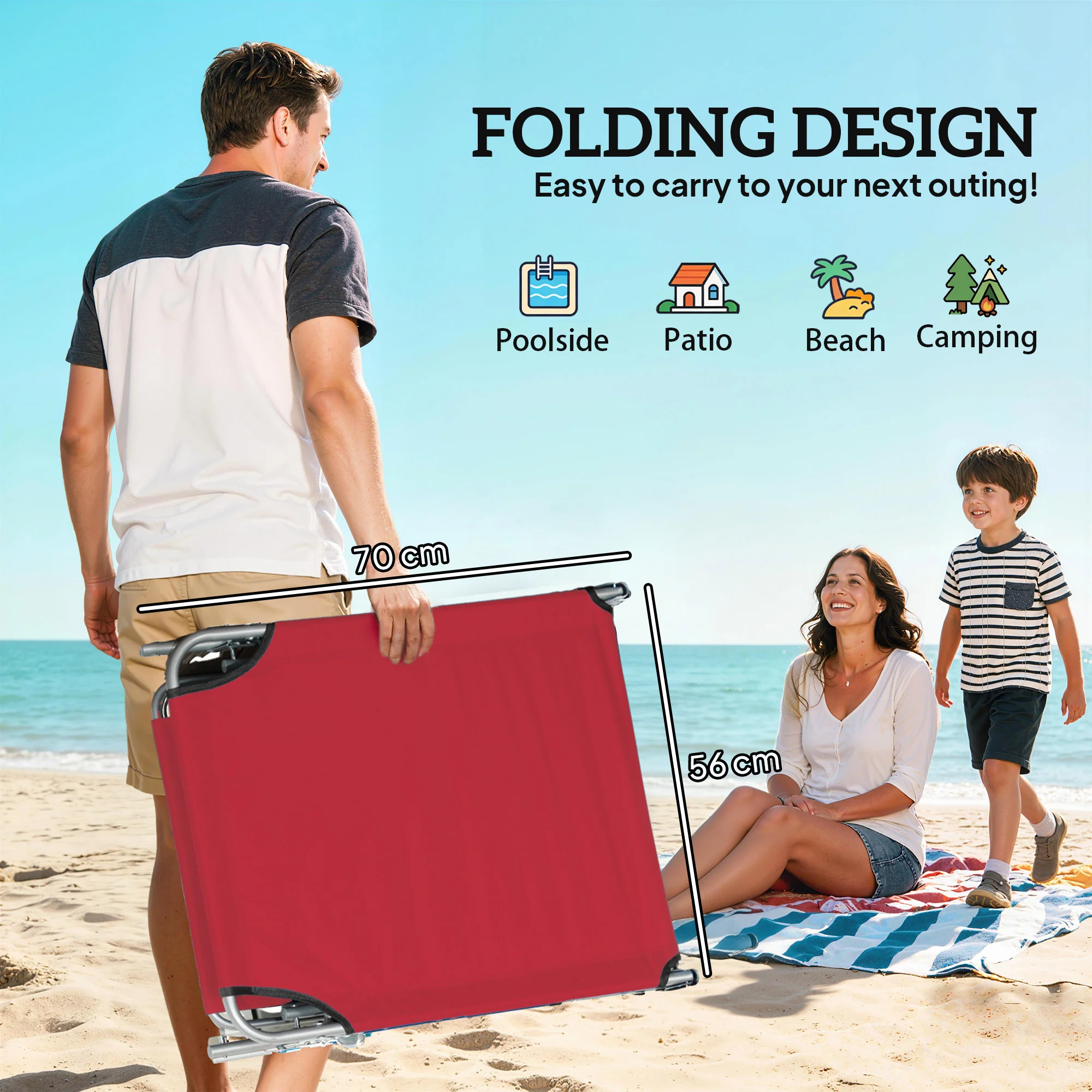 Outsunny Foldable Sun Lounger Set of 2, 4 Level Adjustable Backrest - Image 5