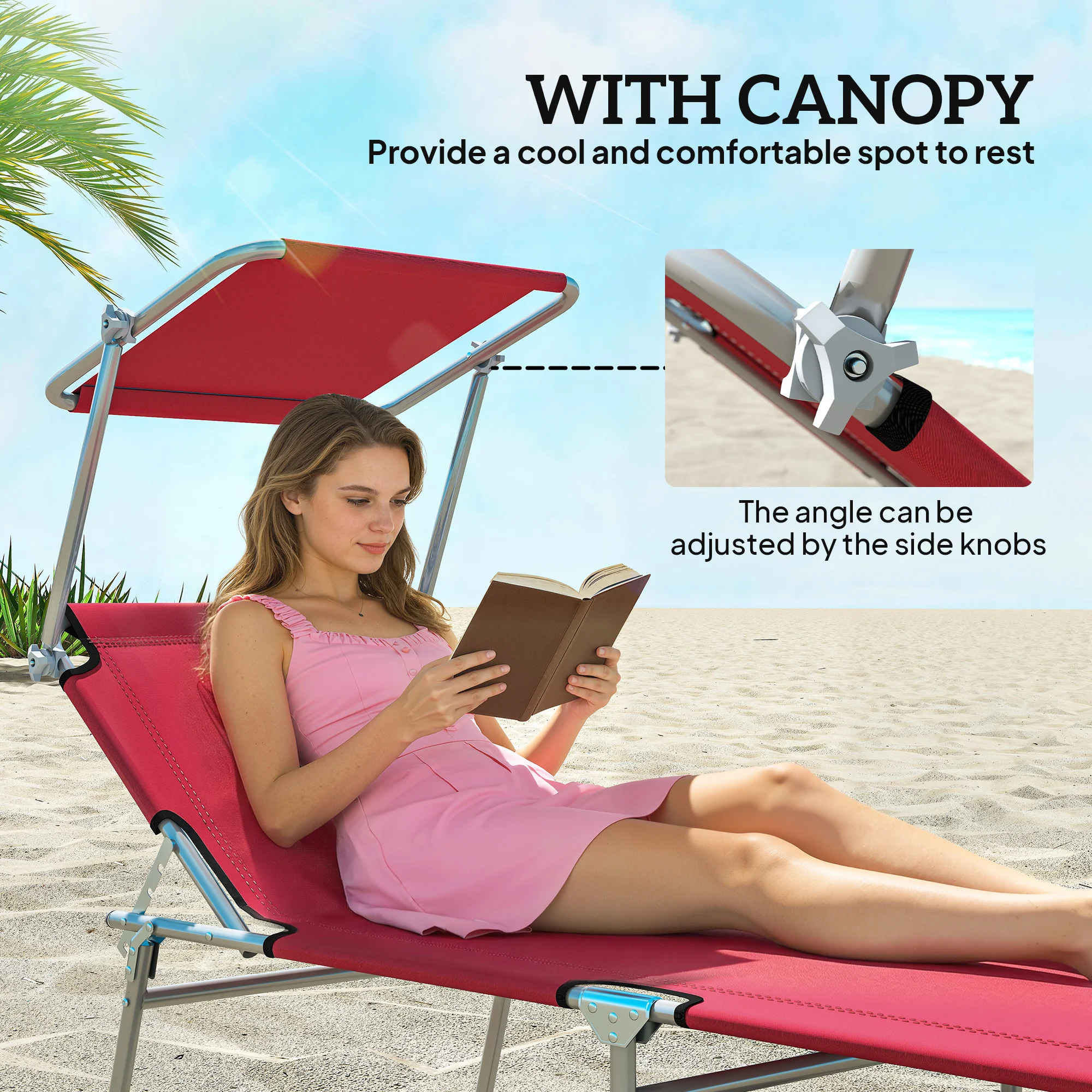 Outsunny Foldable Sun Lounger Set of 2, 4 Level Adjustable Backrest - Image 6
