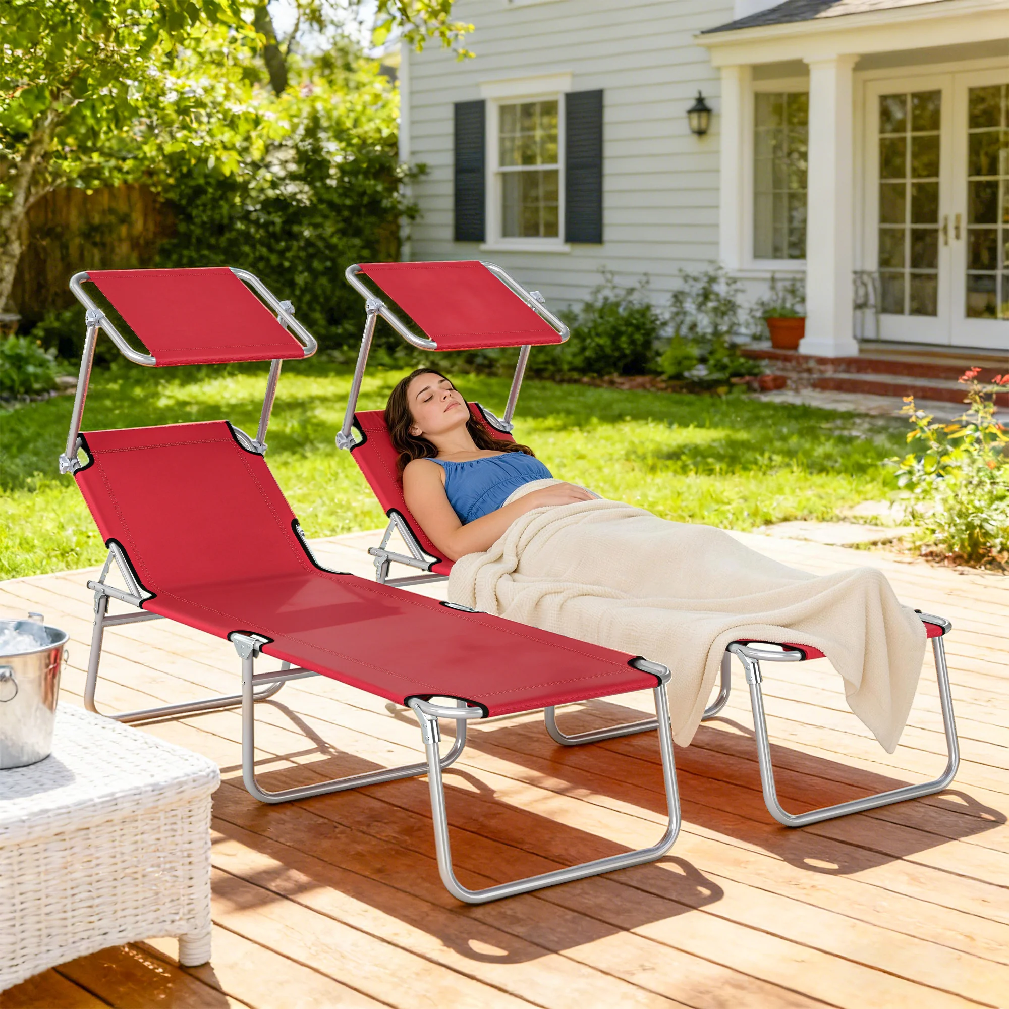 Outsunny Foldable Sun Lounger Set of 2, 4 Level Adjustable Backrest - Image 8