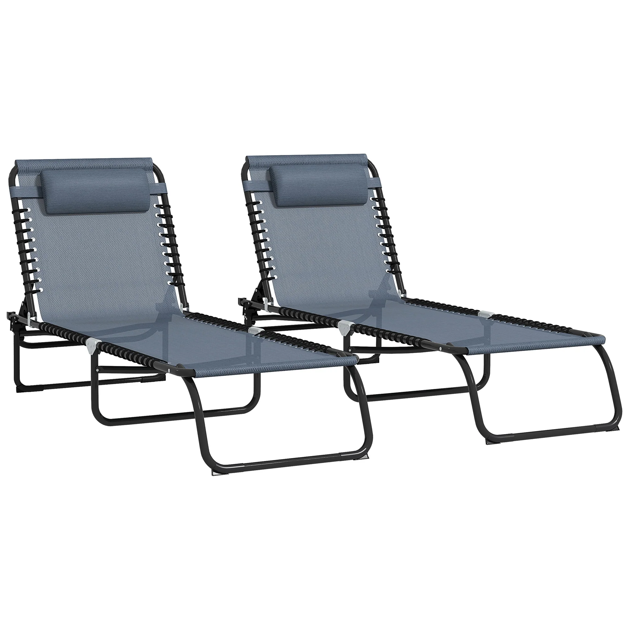 Set Of 2 Outsunny Folding Beach Chair Chaise Lounge 4 Adjustable Positions - Image 10