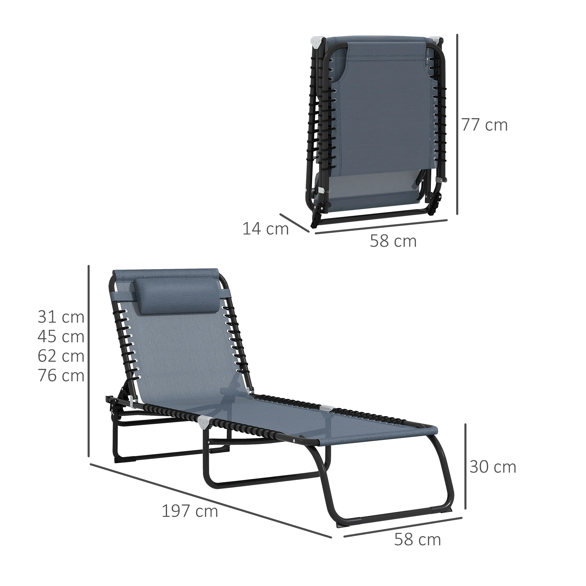 Set Of 2 Outsunny Folding Beach Chair Chaise Lounge 4 Adjustable Positions - Image 14