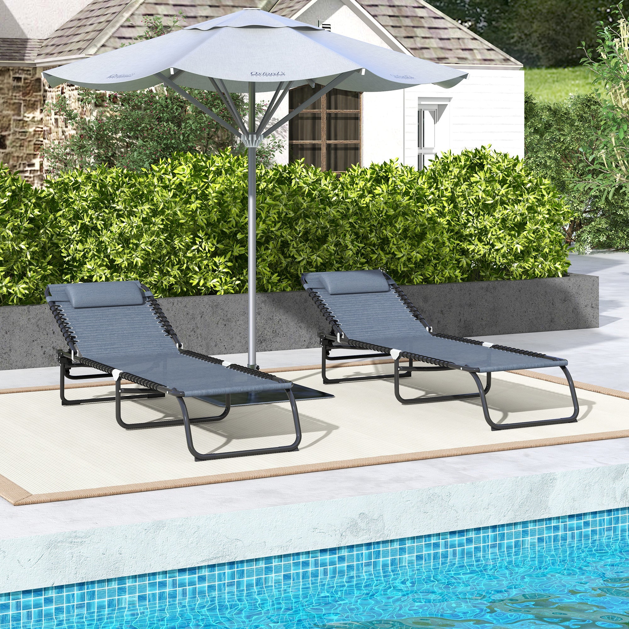 Set Of 2 Outsunny Folding Beach Chair Chaise Lounge 4 Adjustable Positions - Image 16