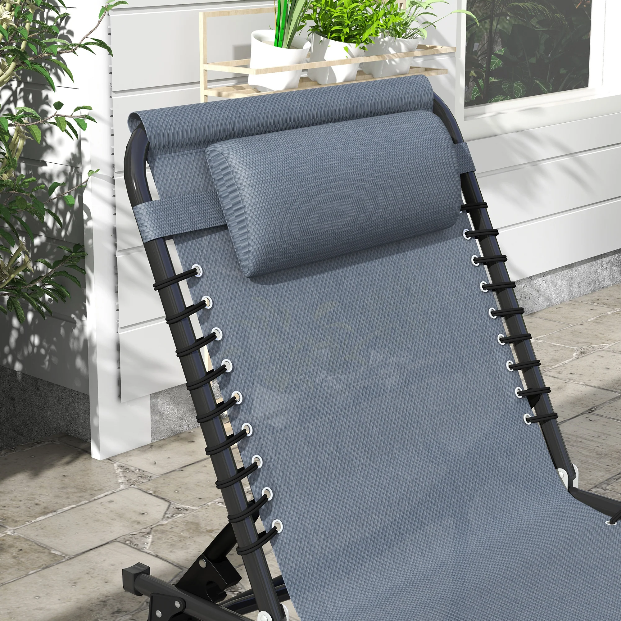 Set Of 2 Outsunny Folding Beach Chair Chaise Lounge 4 Adjustable Positions - Image 17