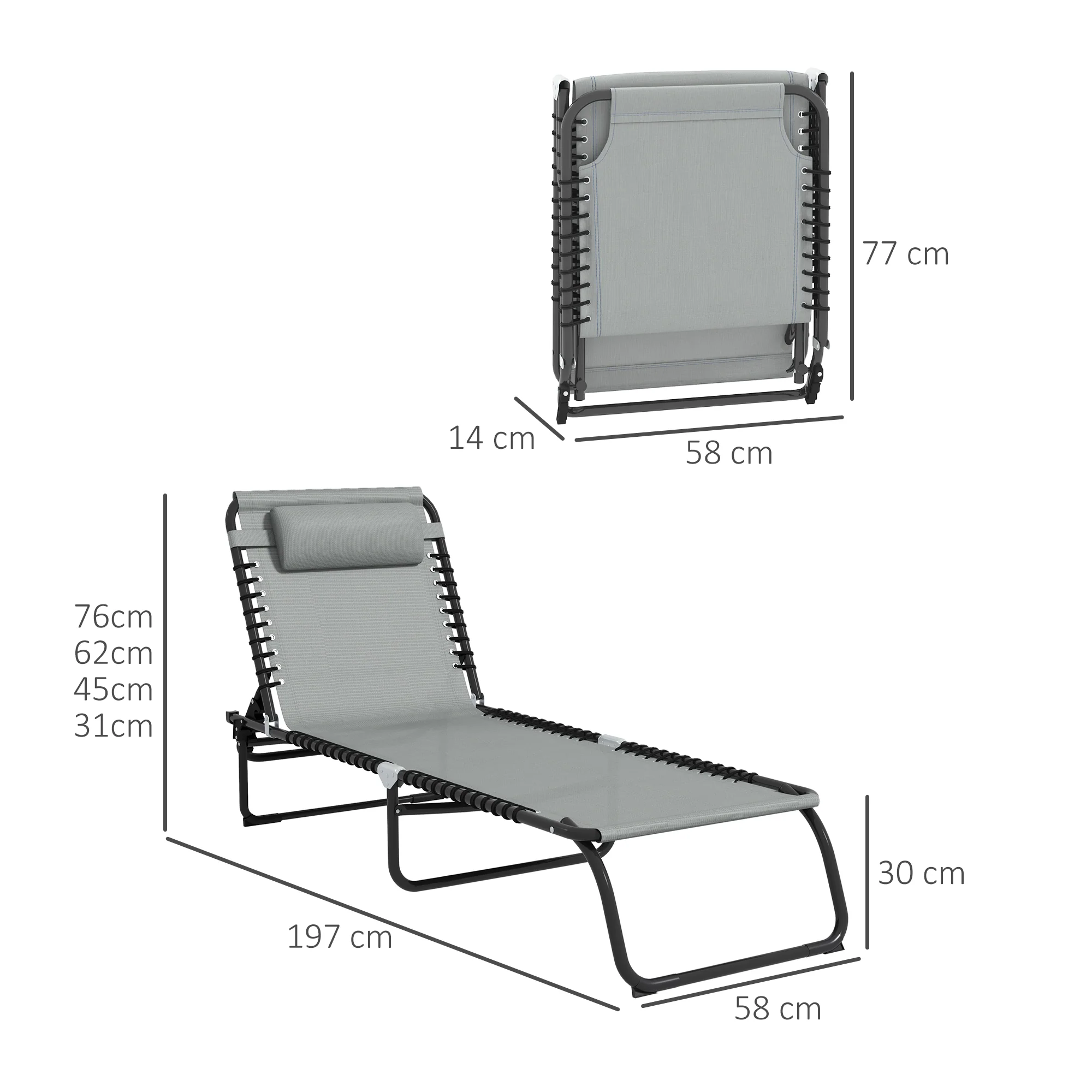Set Of 2 Outsunny Folding Beach Chair Chaise Lounge 4 Adjustable Positions - Image 23