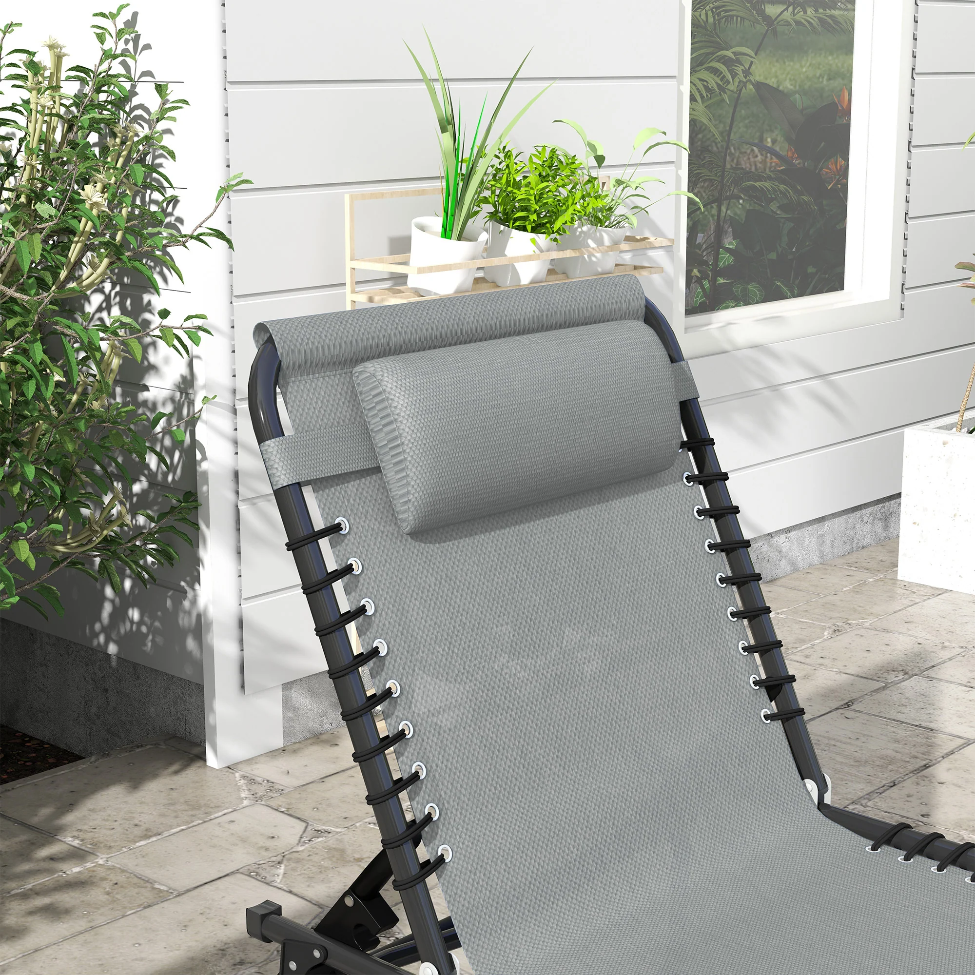 Set Of 2 Outsunny Folding Beach Chair Chaise Lounge 4 Adjustable Positions - Image 26