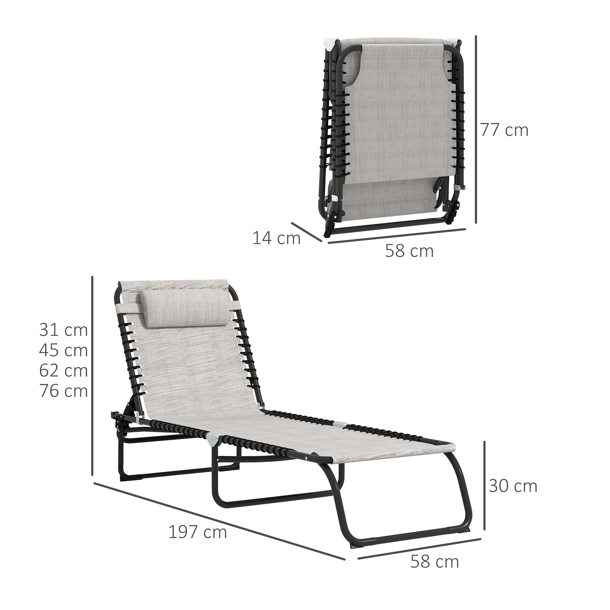 Set Of 2 Outsunny Folding Beach Chair Chaise Lounge 4 Adjustable Positions - Image 5