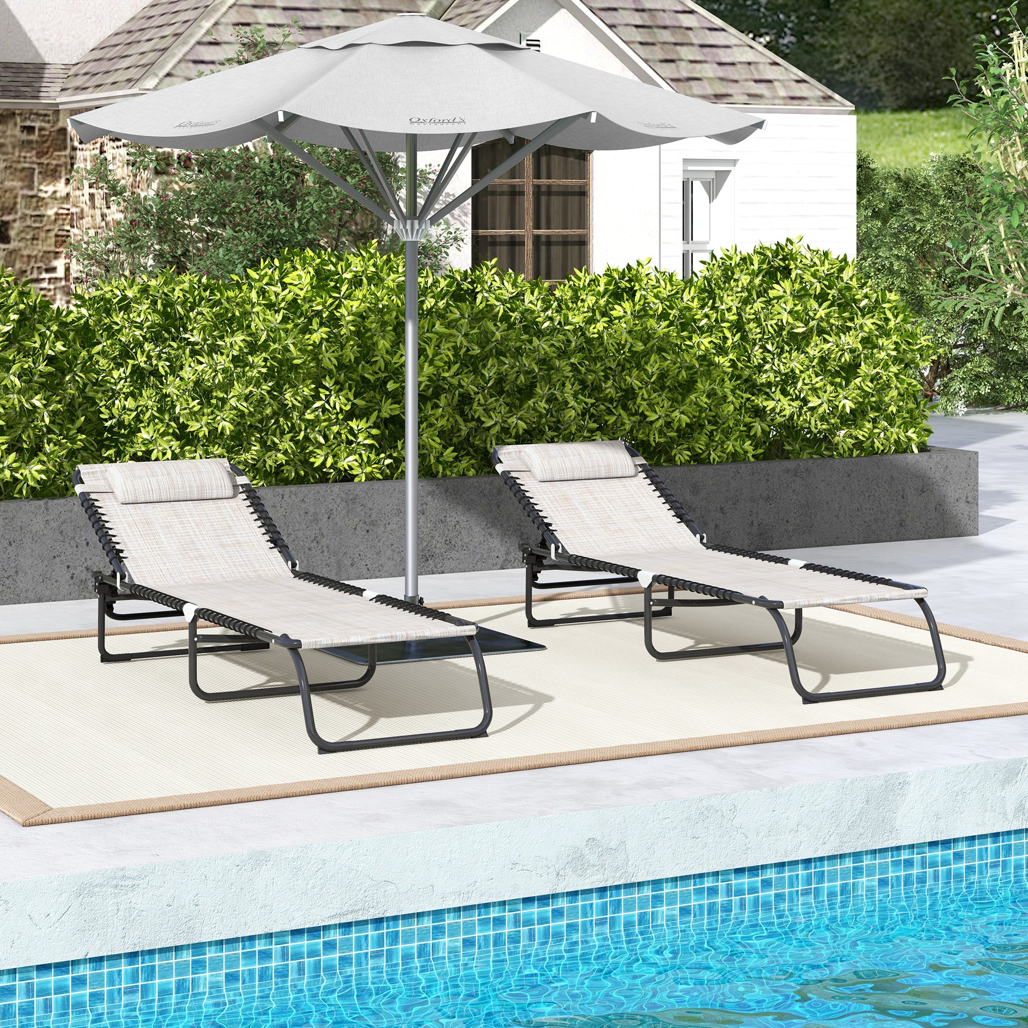 Set Of 2 Outsunny Folding Beach Chair Chaise Lounge 4 Adjustable Positions - Image 7