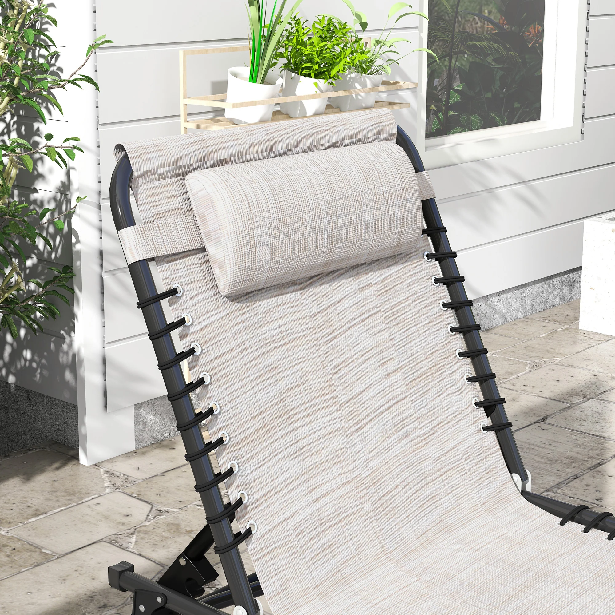 Set Of 2 Outsunny Folding Beach Chair Chaise Lounge 4 Adjustable Positions - Image 8