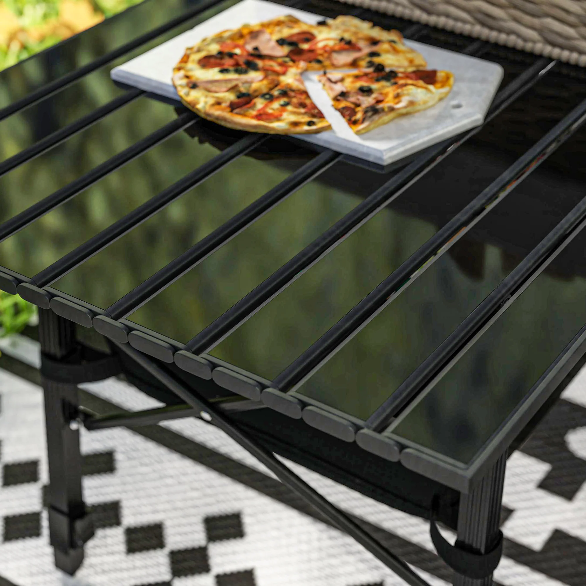 Outsunny Folding Camping Table w/ Adjustable Height, Storage Basket, Black - Image 9