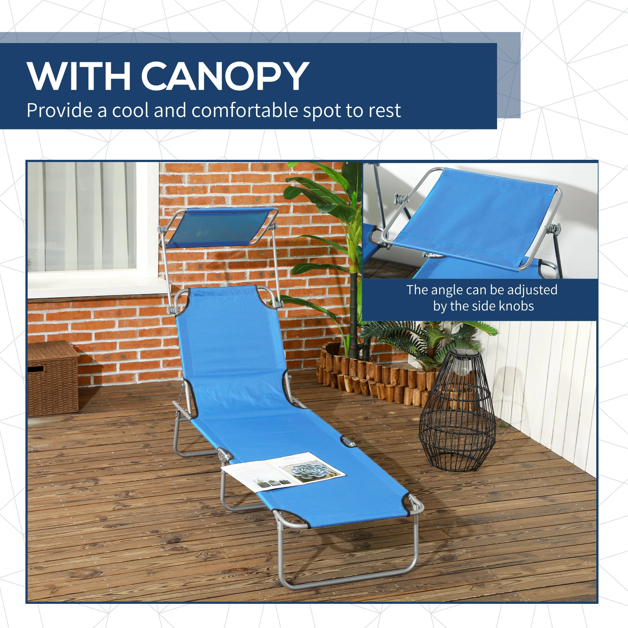 Outsunny Folding Chair Sun Lounger W/ Sunshade Garden Recliner Hammock - Image 15