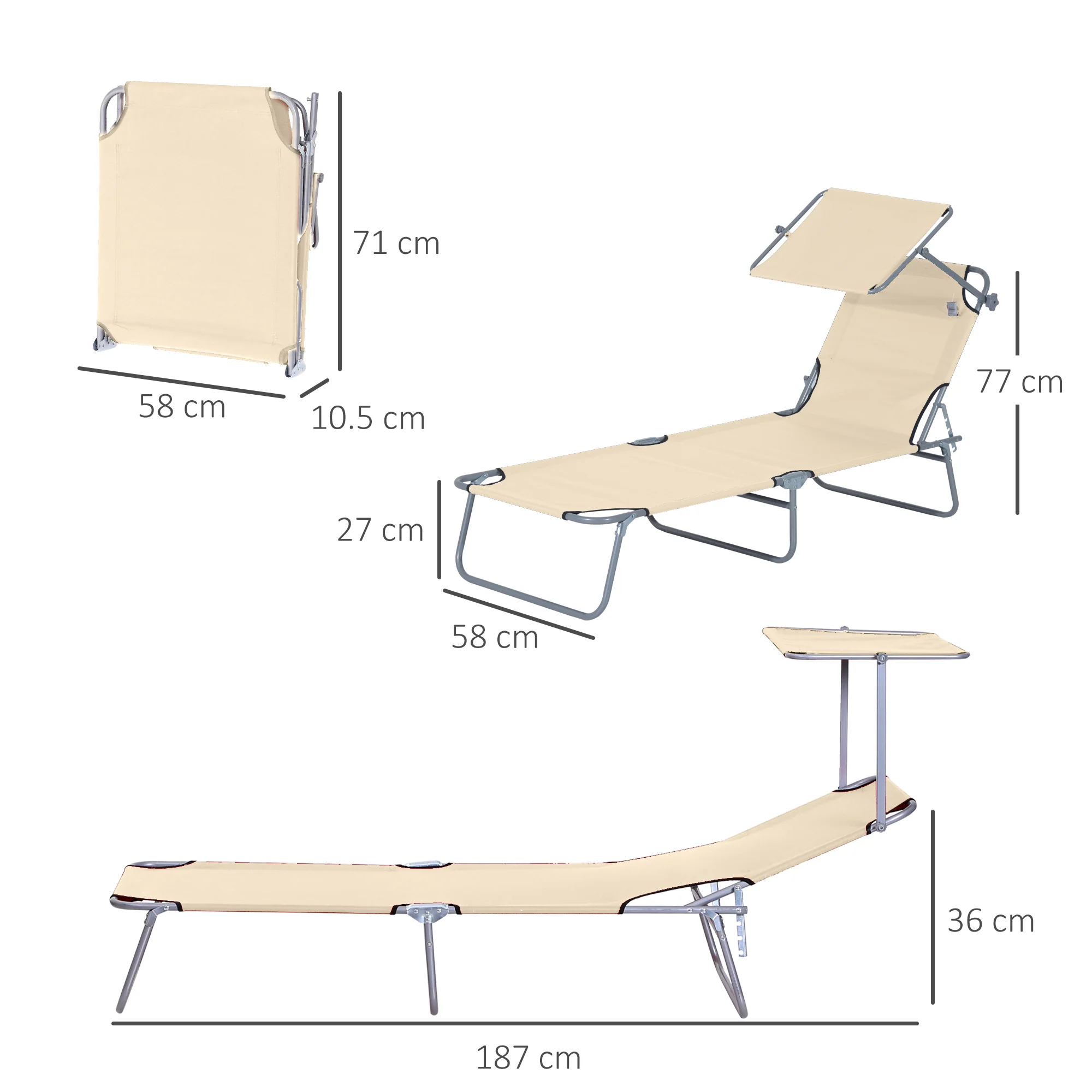 Outsunny Folding Chair Sun Lounger W/ Sunshade Garden Recliner Hammock - Image 5