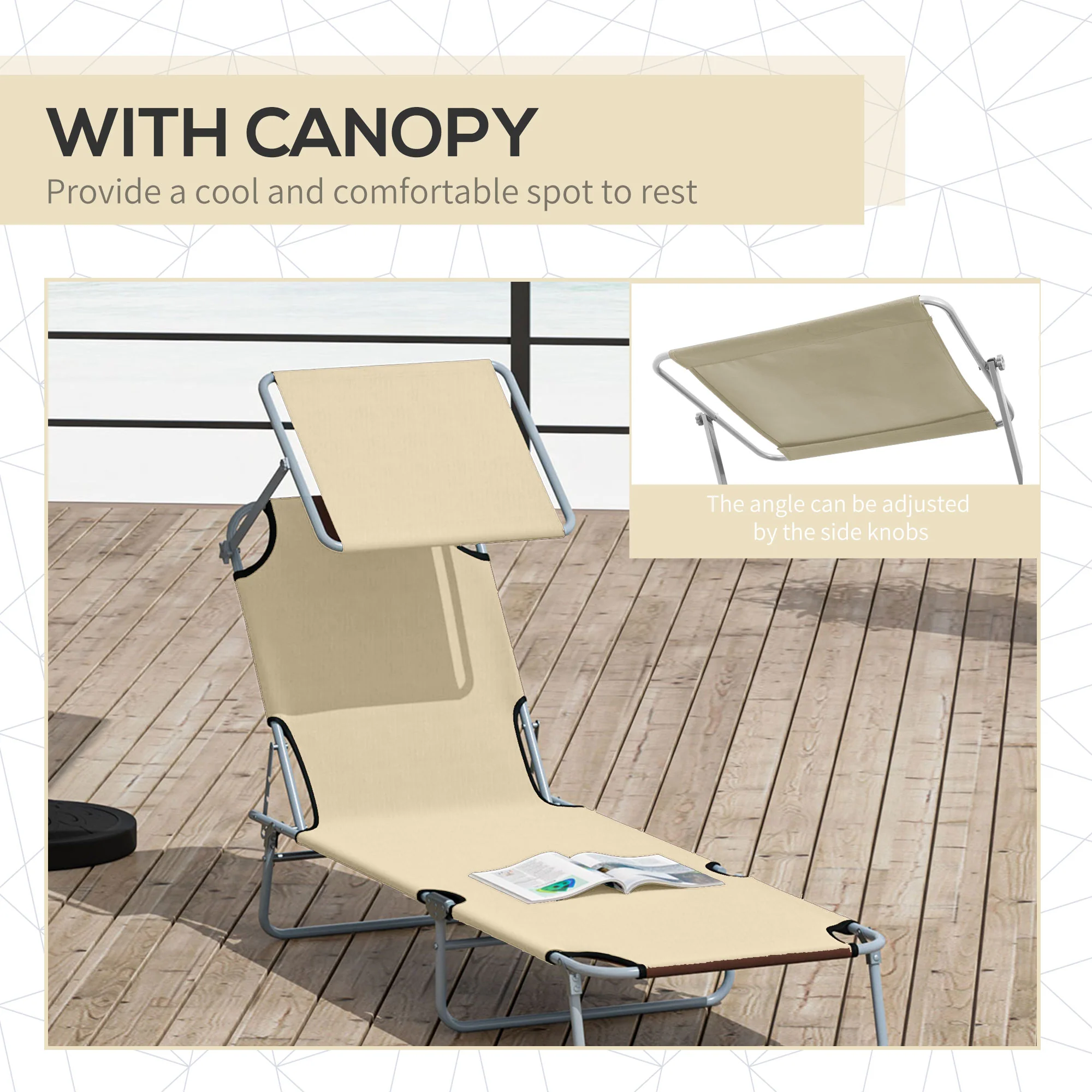 Outsunny Folding Chair Sun Lounger W/ Sunshade Garden Recliner Hammock - Image 6