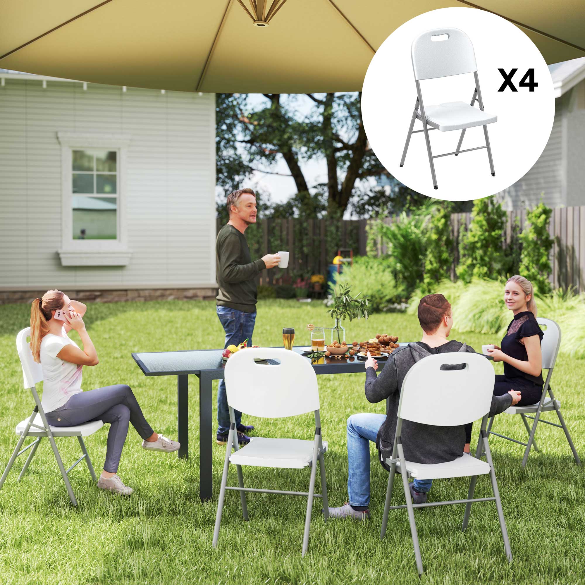 Outsunny Folding Chair With Steel Frame, Garden Chair Set, White - Image 11