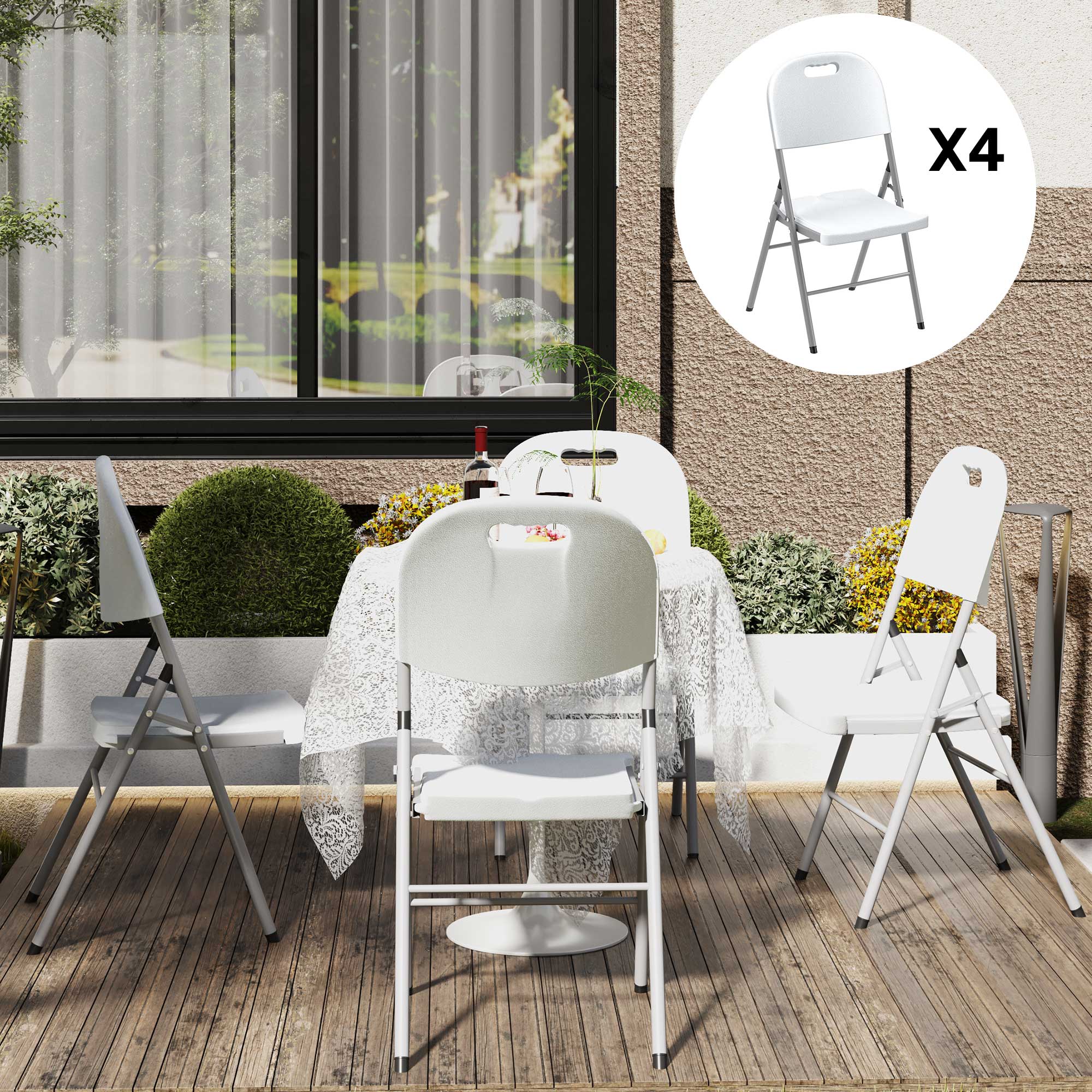 Outsunny Folding Chair With Steel Frame, Garden Chair Set, White - Image 16