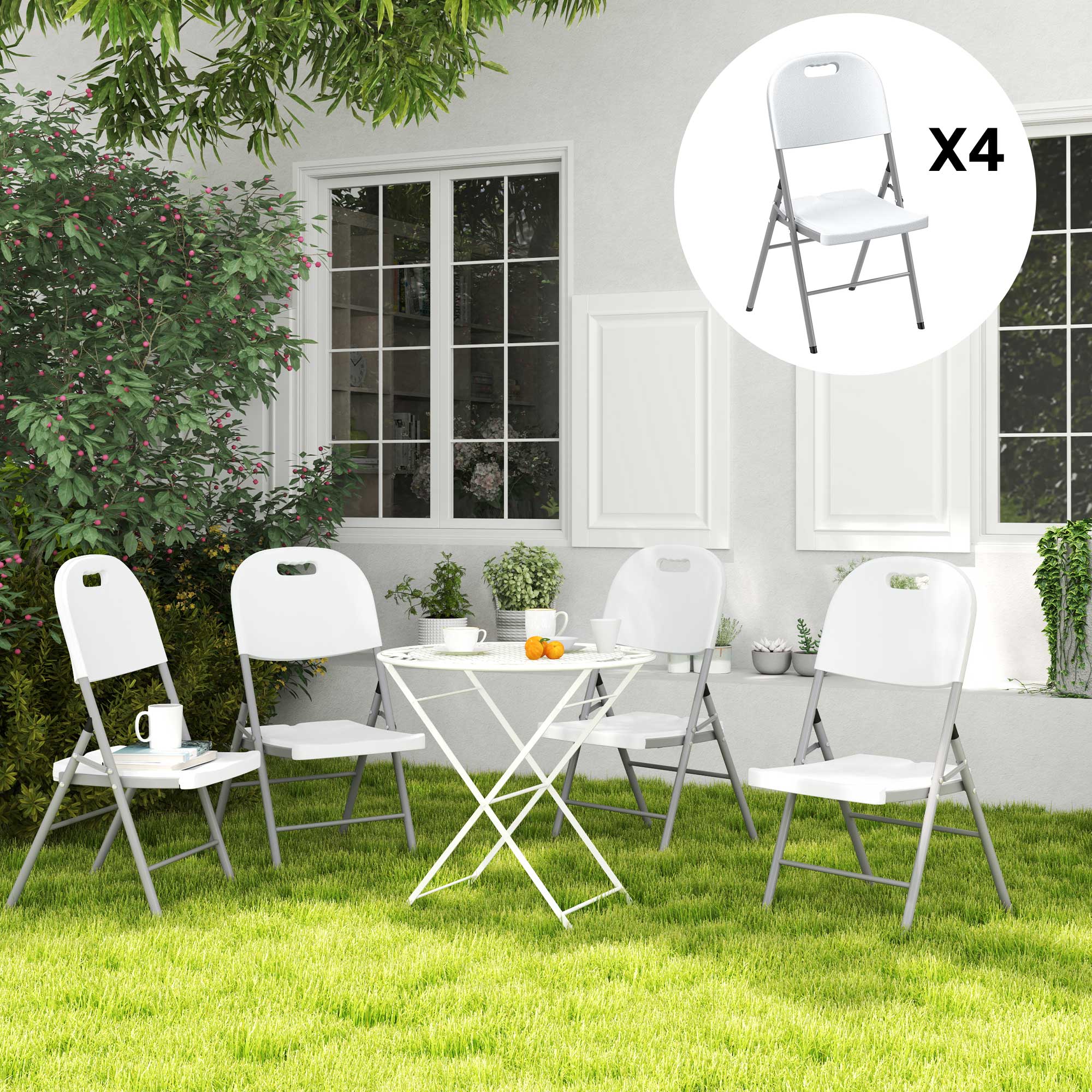 Outsunny Folding Chair With Steel Frame, Garden Chair Set, White - Image 17