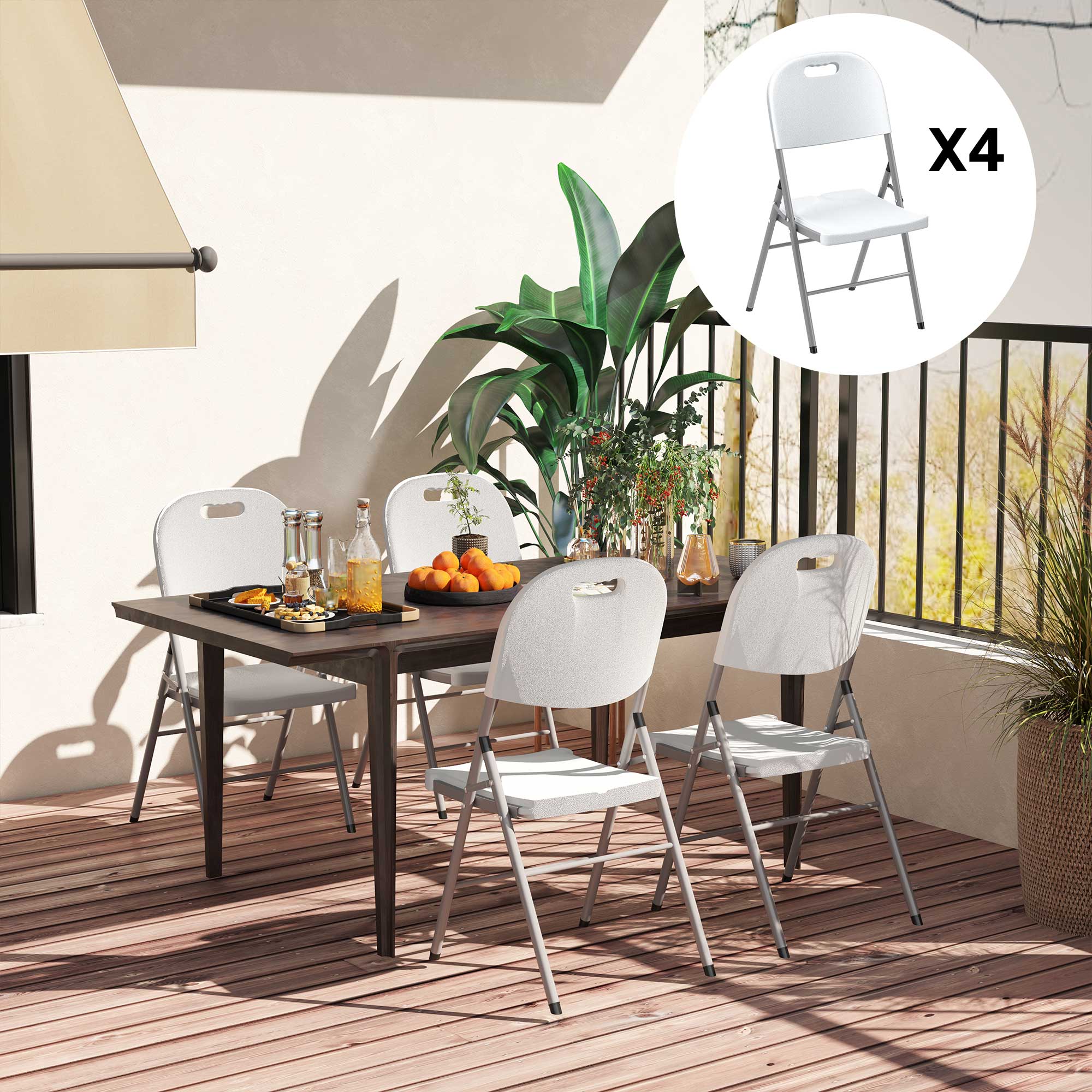 Outsunny Folding Chair With Steel Frame, Garden Chair Set, White - Image 18