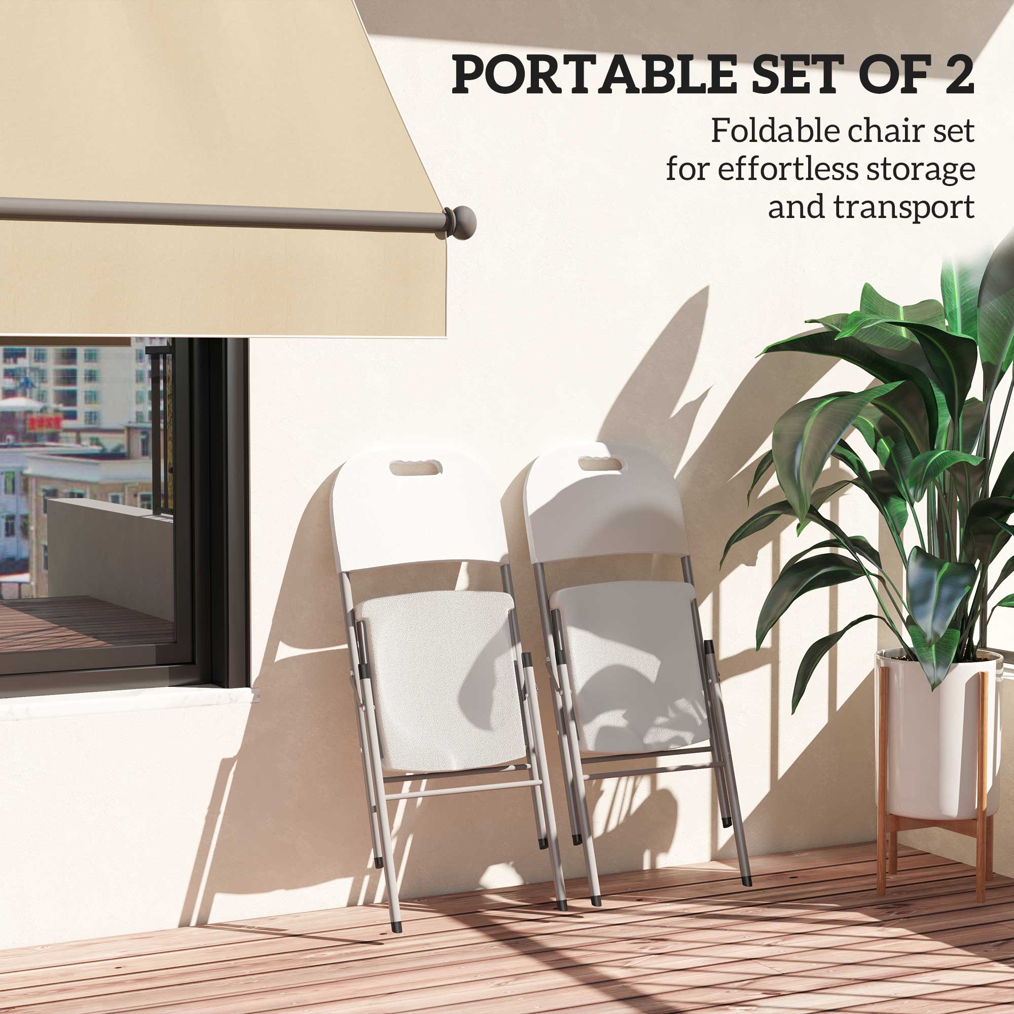 Outsunny Folding Chair With Steel Frame, Garden Chair Set, White - Image 3