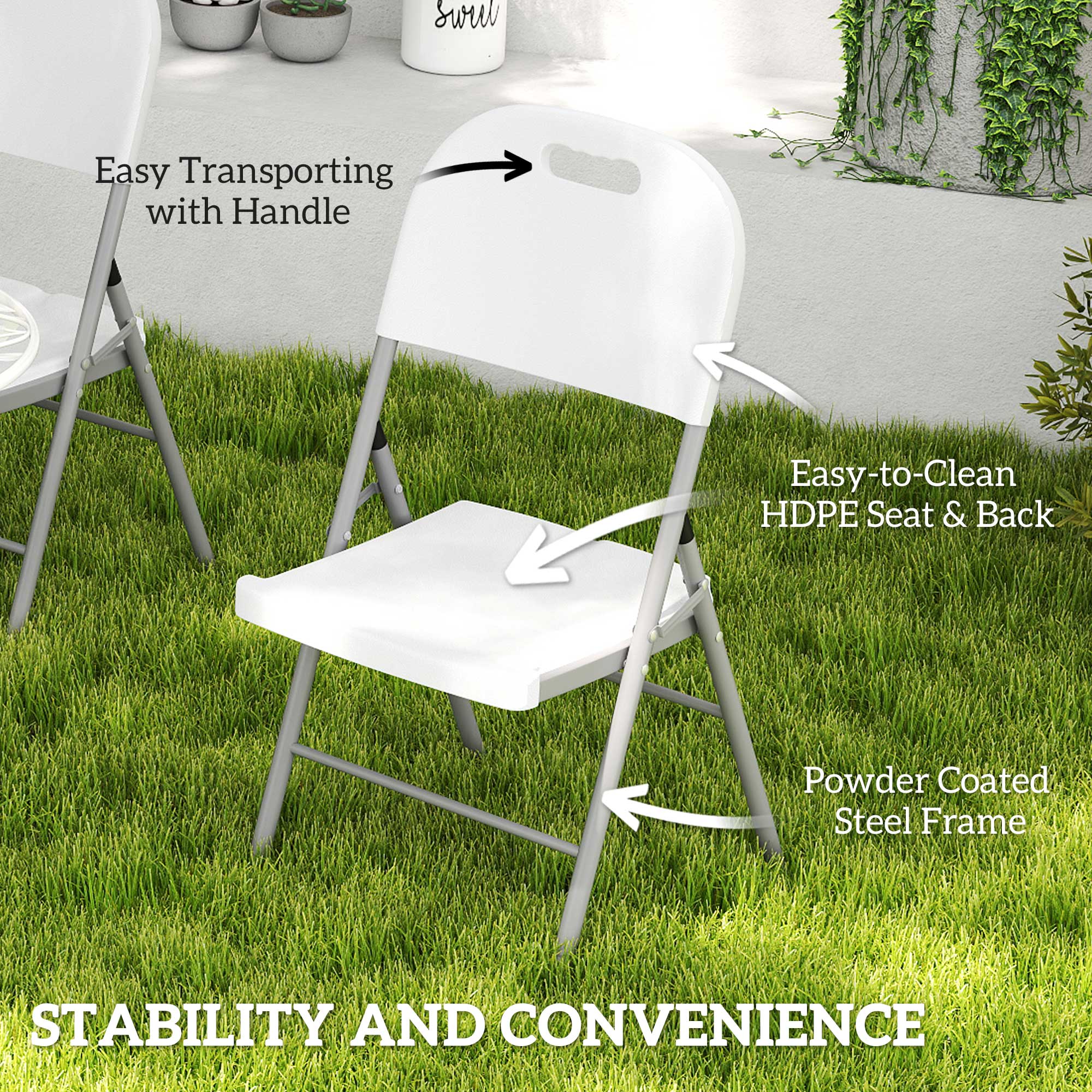 Outsunny Folding Chair With Steel Frame, Garden Chair Set, White - Image 4