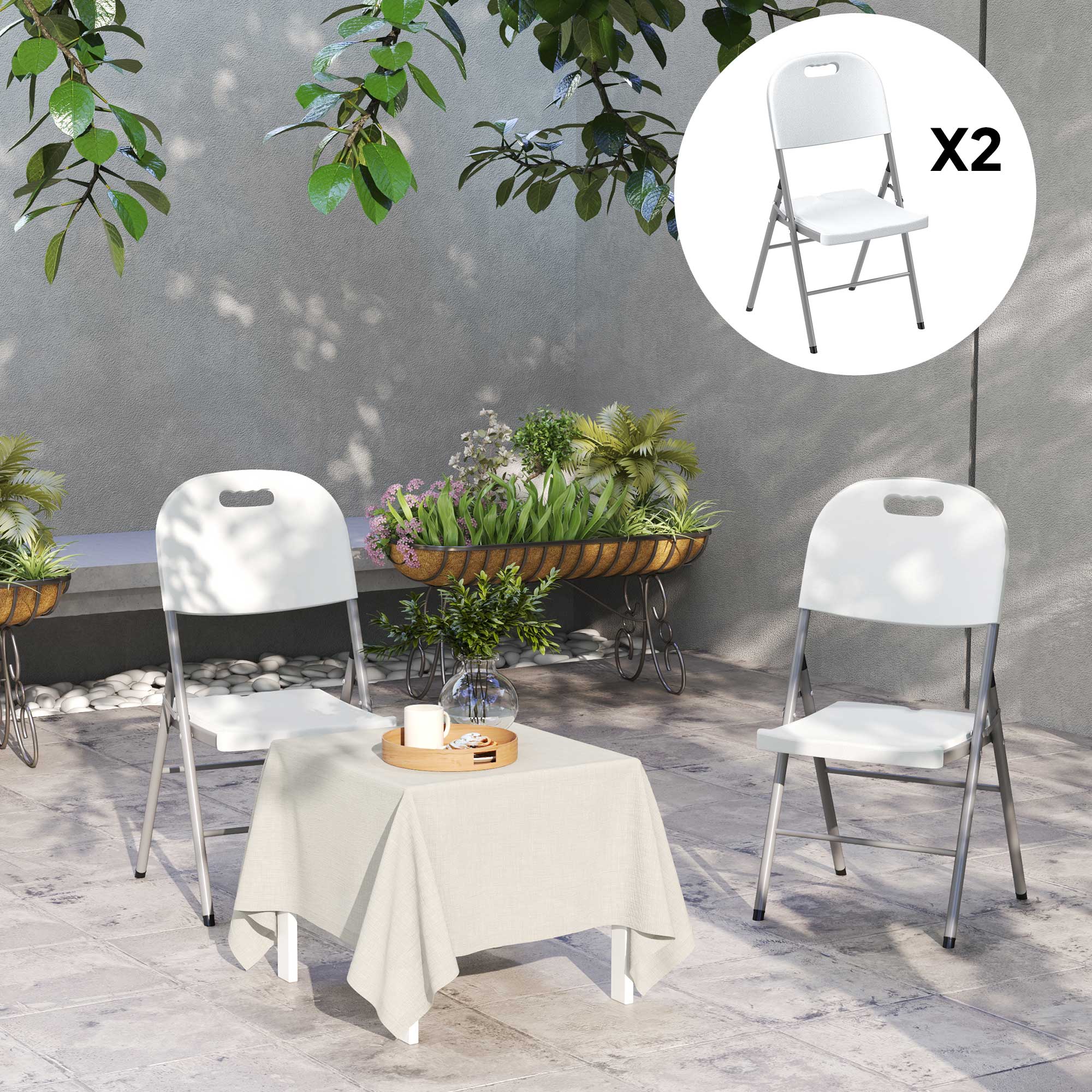 Outsunny Folding Chair With Steel Frame, Garden Chair Set, White - Image 6