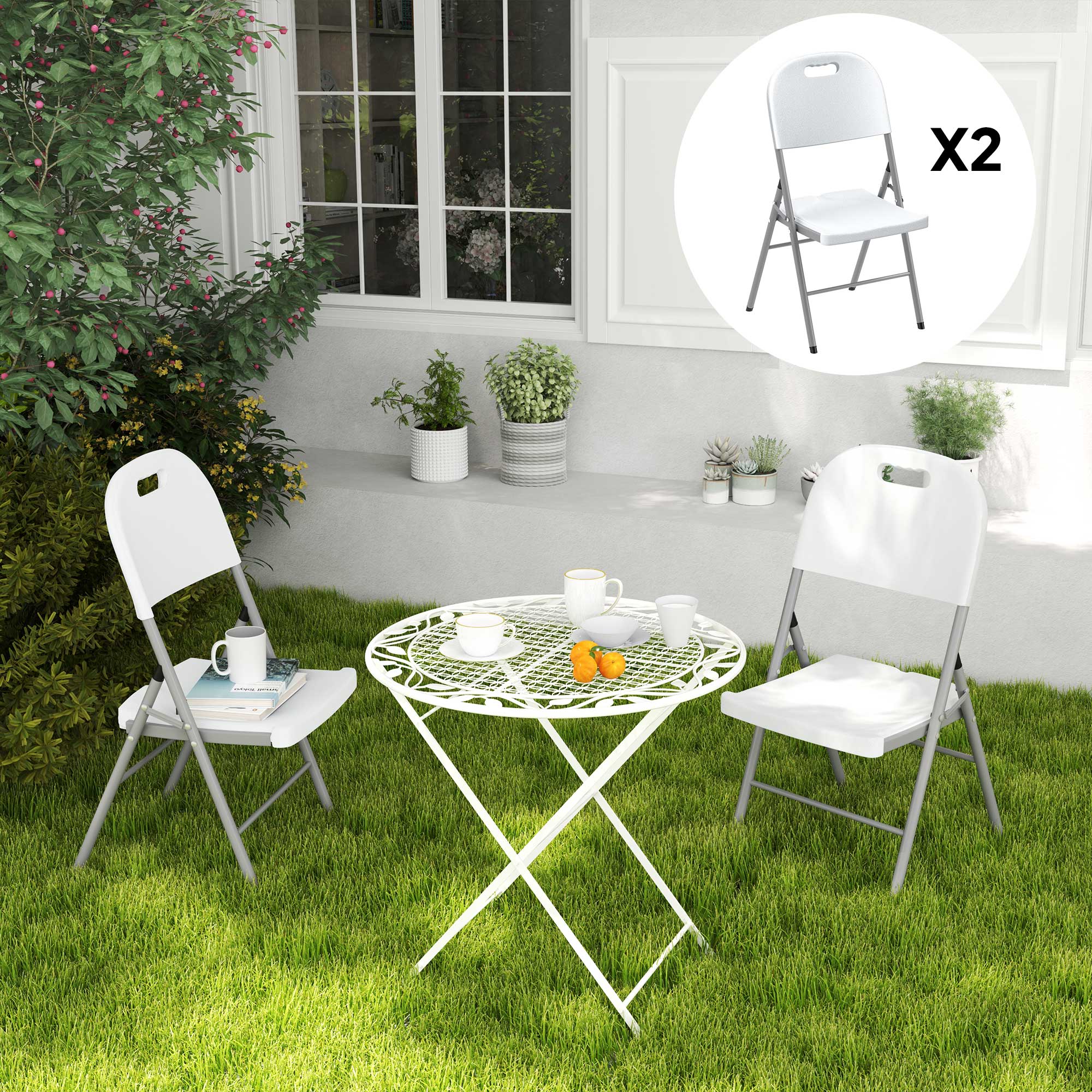 Outsunny Folding Chair With Steel Frame, Garden Chair Set, White - Image 8