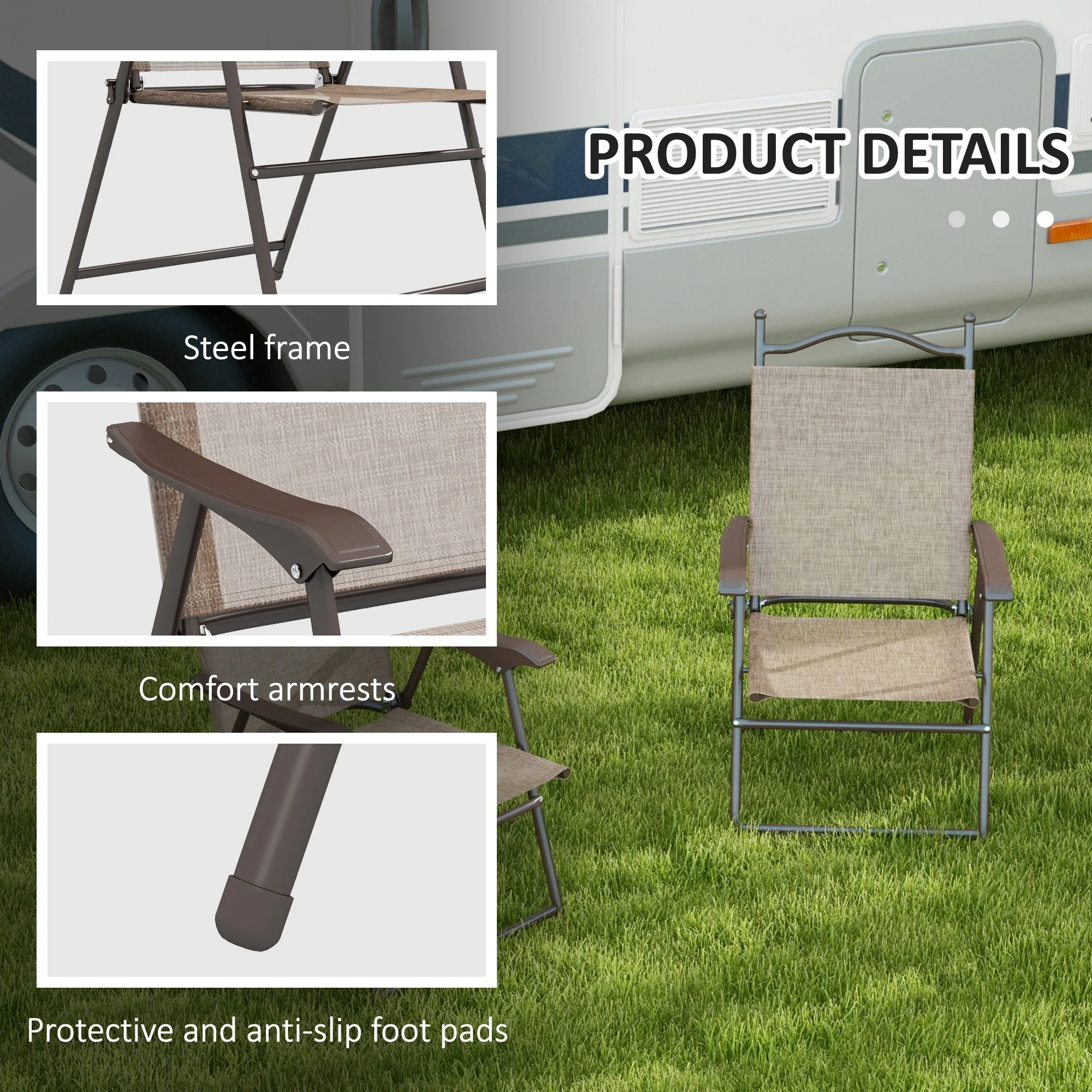 Outsunny Folding Chairs Set, Breathable Mesh Fabric Seat, Mixed Brown - Image 6
