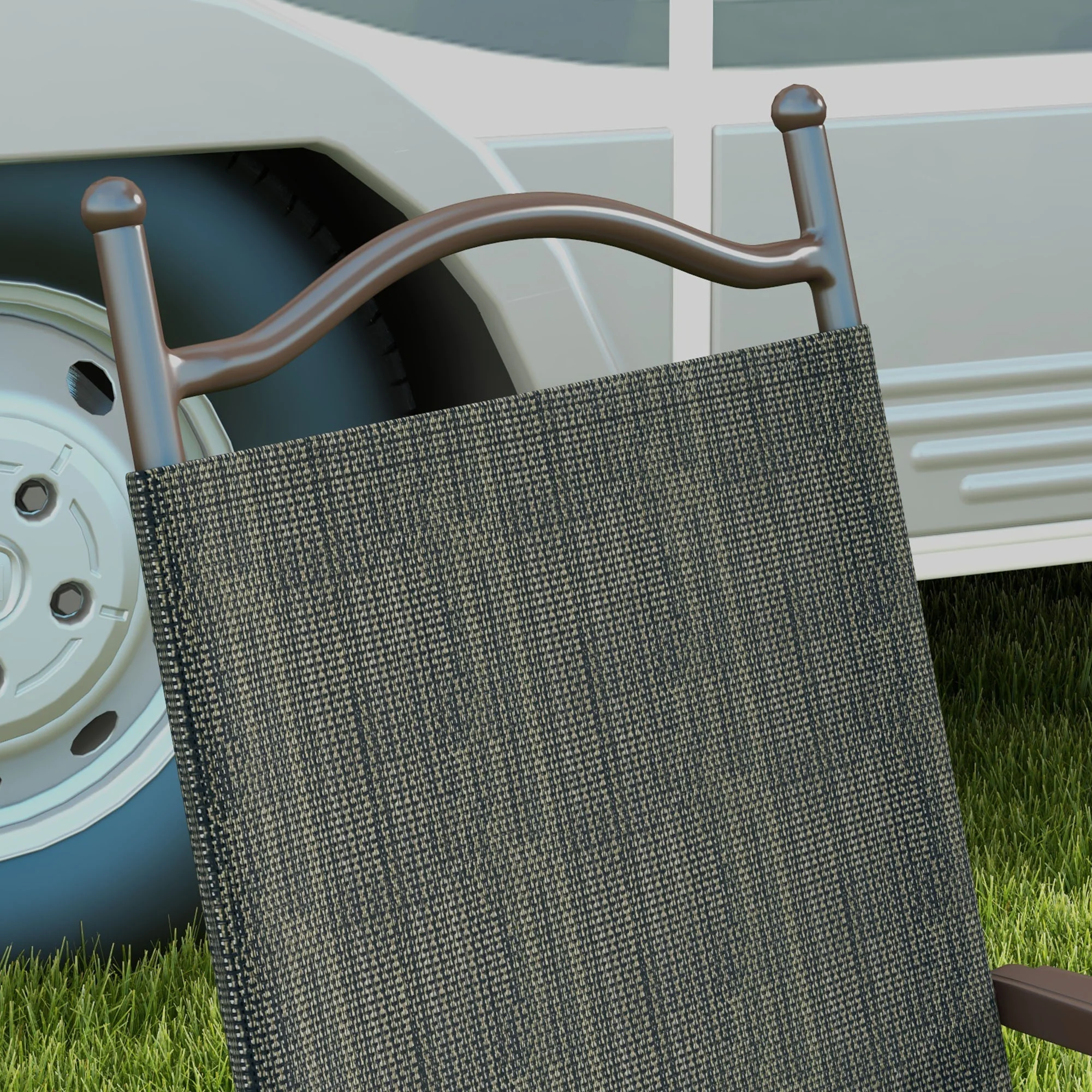 Outsunny Folding Chairs Set W/ Armrest, Breathable Mesh Fabric Seat - Grey/Brown - Image 26