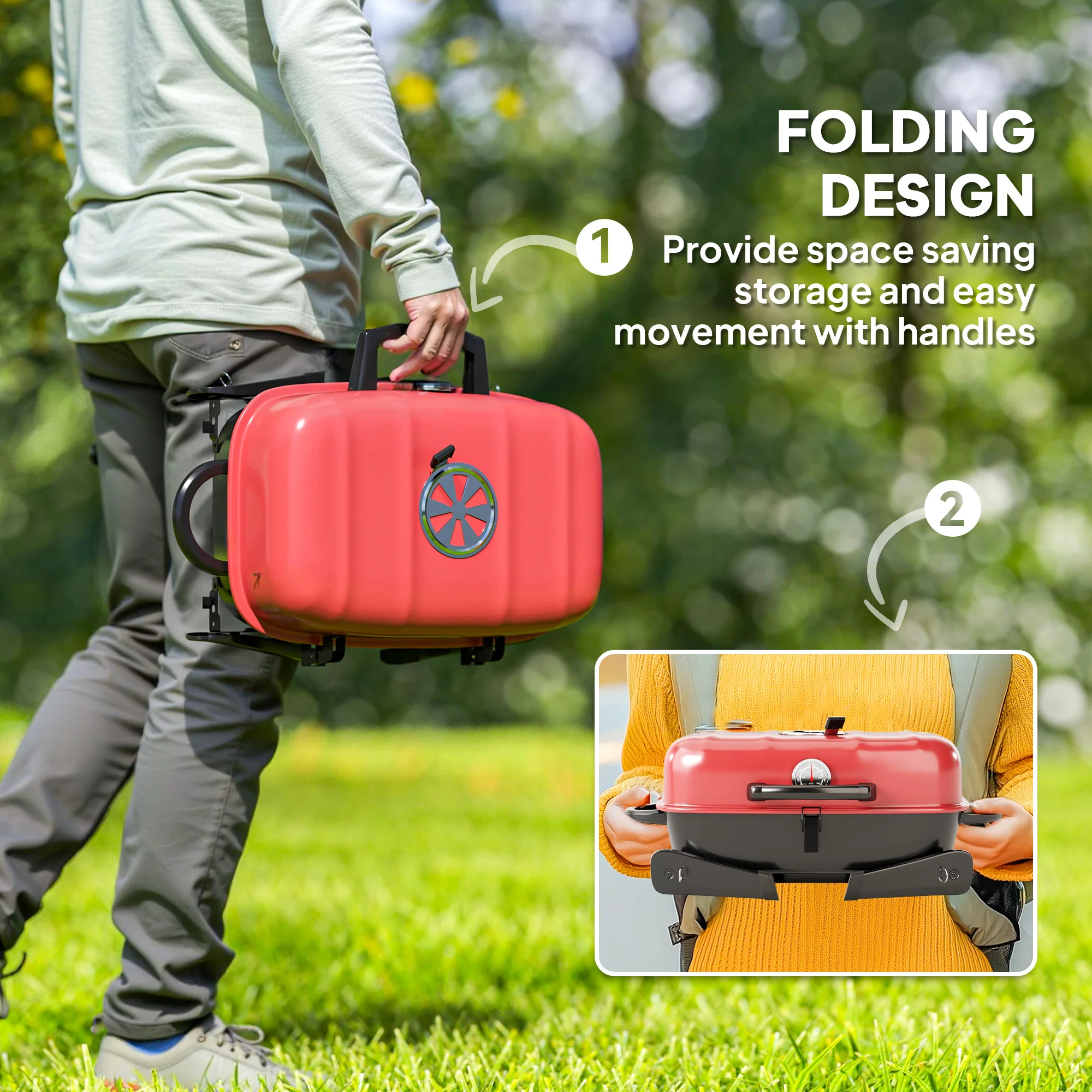 Outsunny Folding Charcoal Barbecue Grill, Portable BBQ For Camping - Image 13