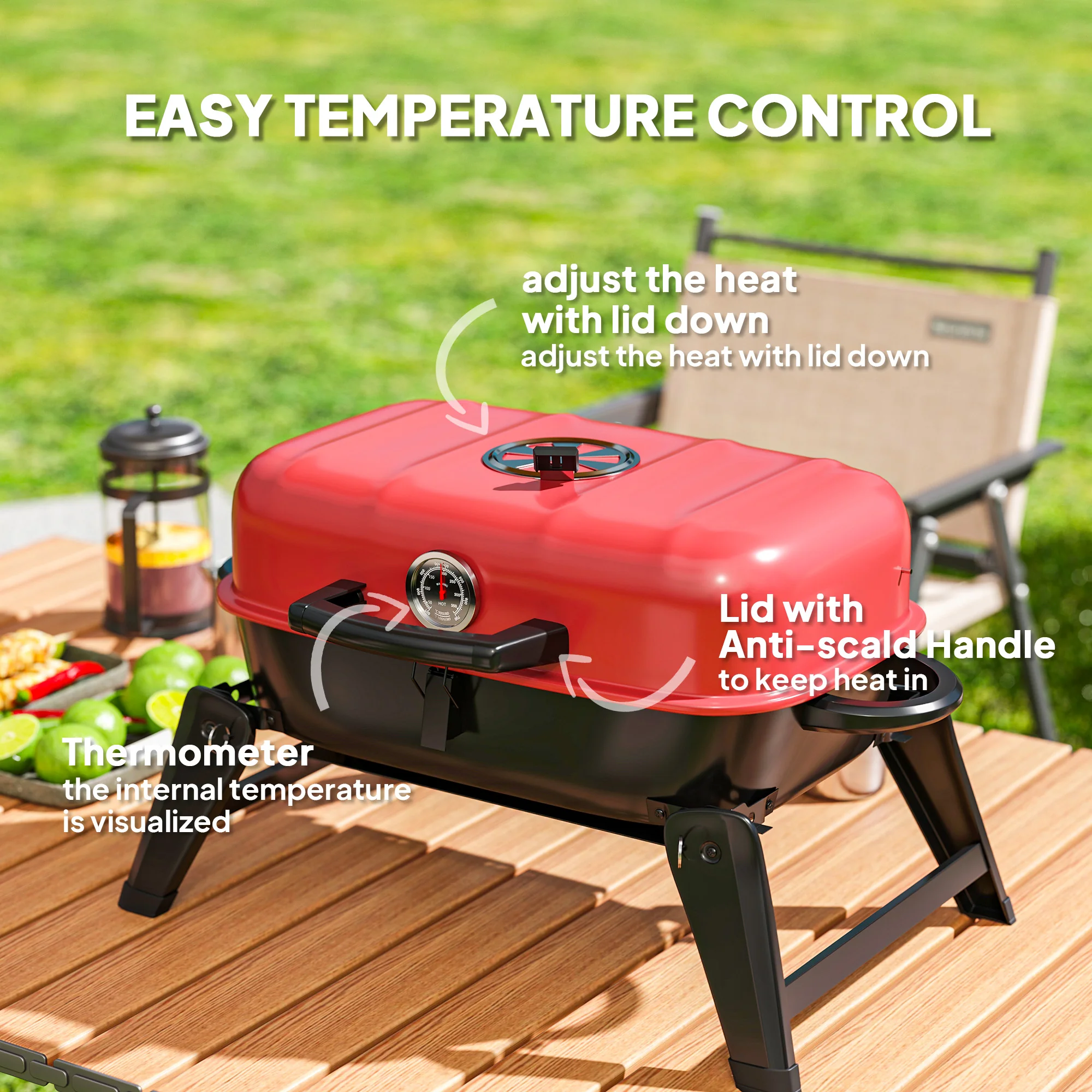 Outsunny Folding Charcoal Barbecue Grill, Portable BBQ For Camping - Image 15