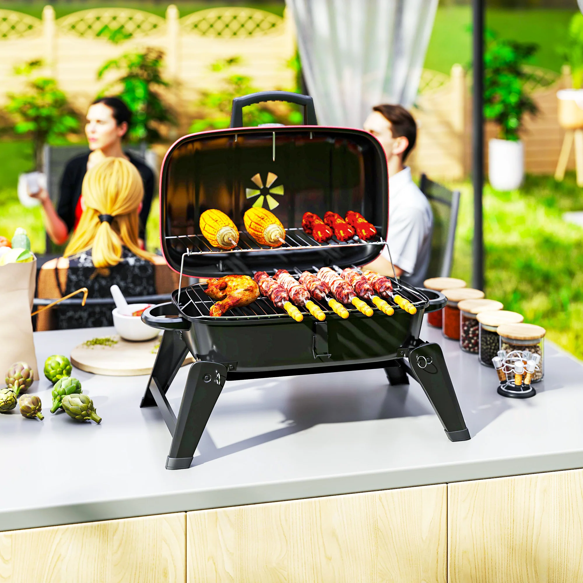 Outsunny Folding Charcoal Barbecue Grill, Portable BBQ For Camping - Image 18