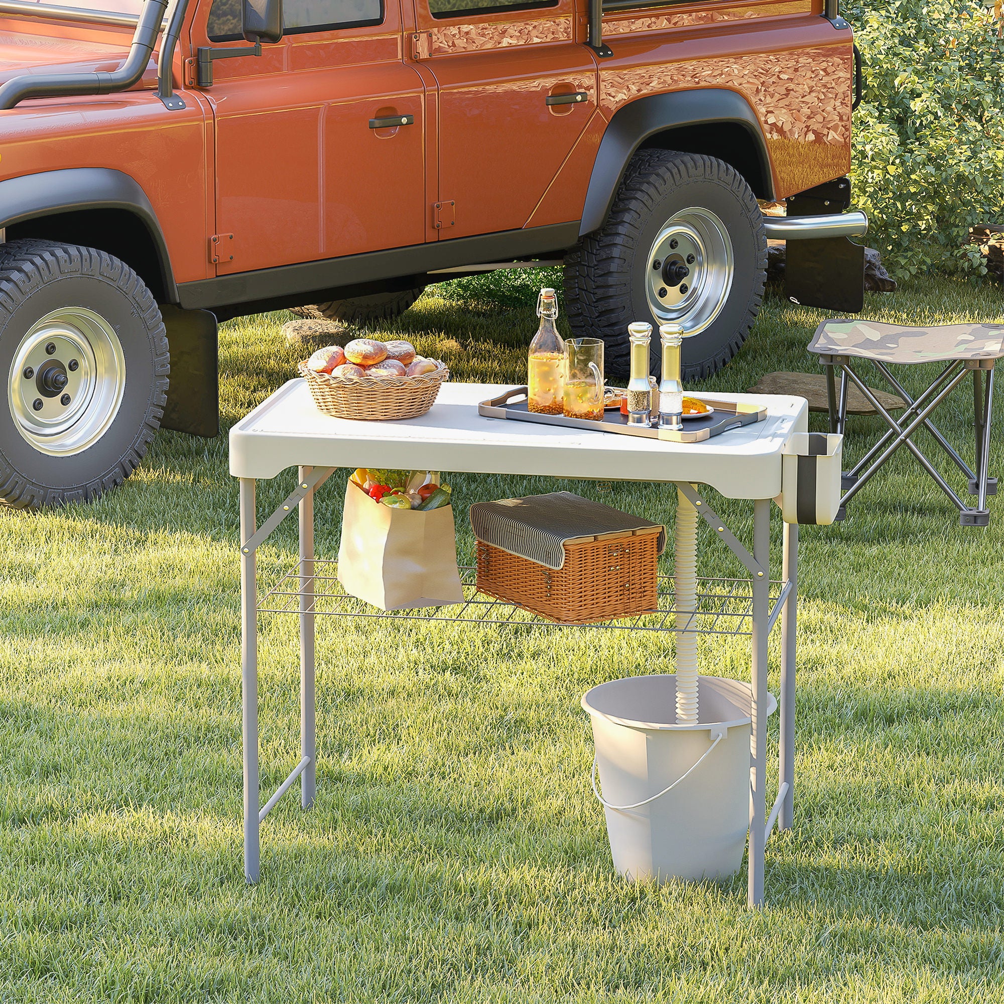 Outsunny Folding Fish Cleaning Table Camping Sink Table with Faucet, White - Image 8