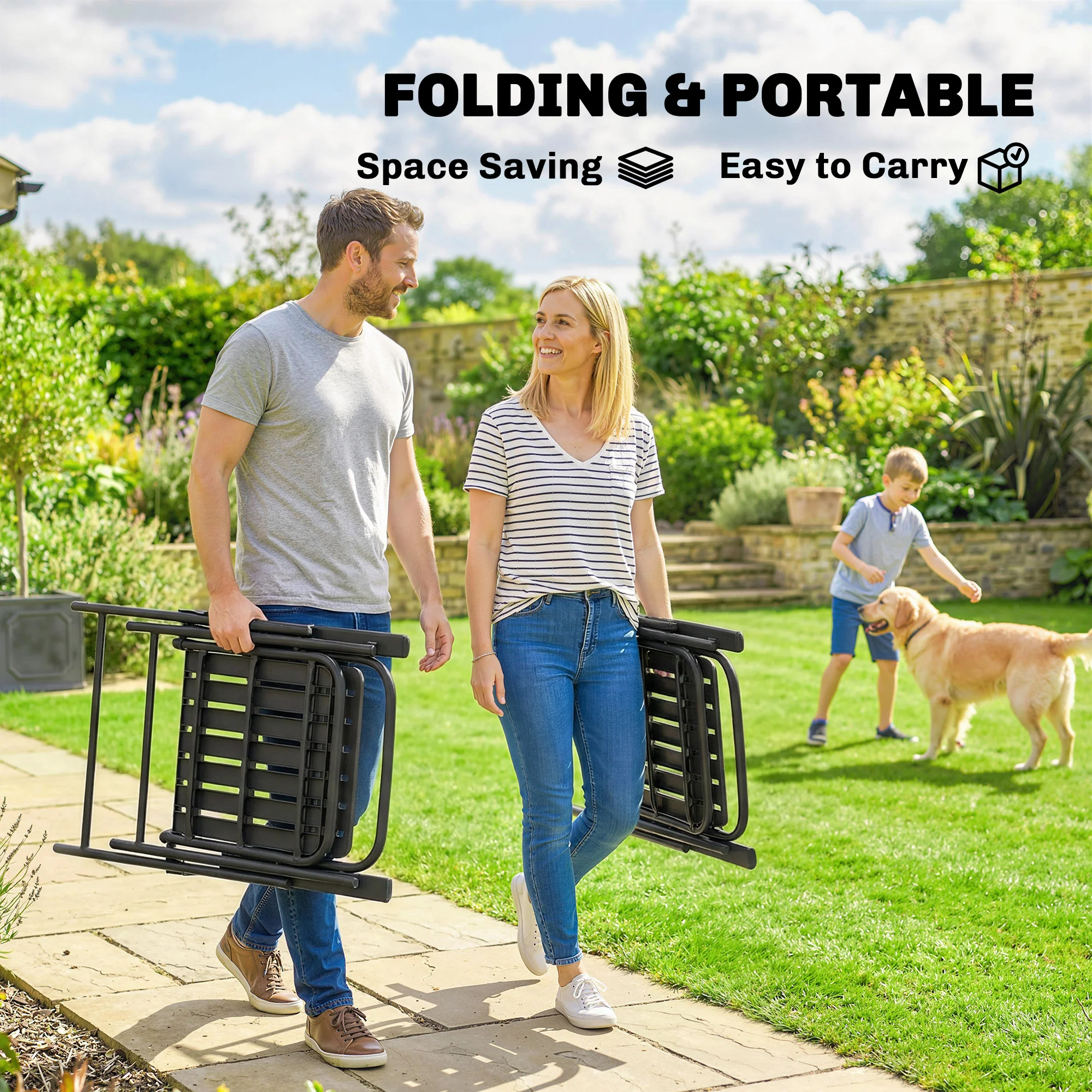 Outsunny Folding Garden Chairs Set of 4 with Plastic Seat and Back, Black - Image 4