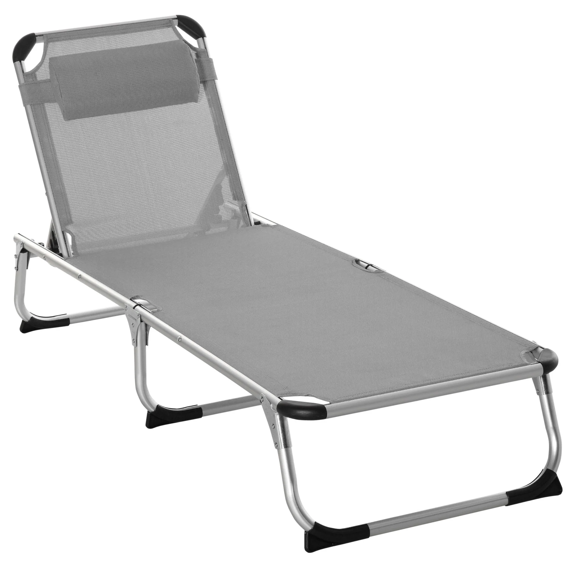 Outsunny Folding Outdoor Reclining Sun Lounger Chair Aluminium Frame Light Grey