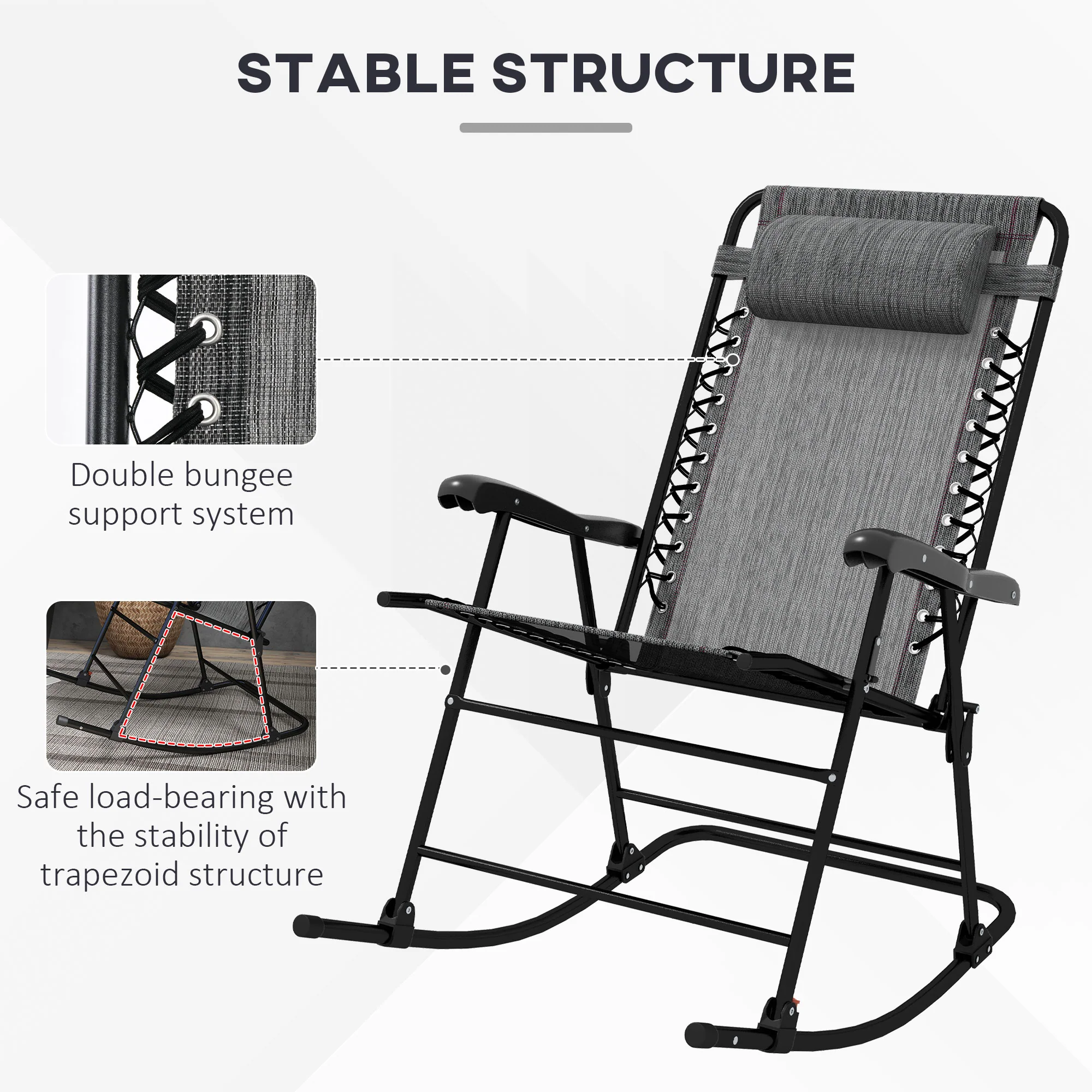 Outsunny Folding Rocking Chair Outdoor Portable Zero Gravity Chair Grey - Image 6