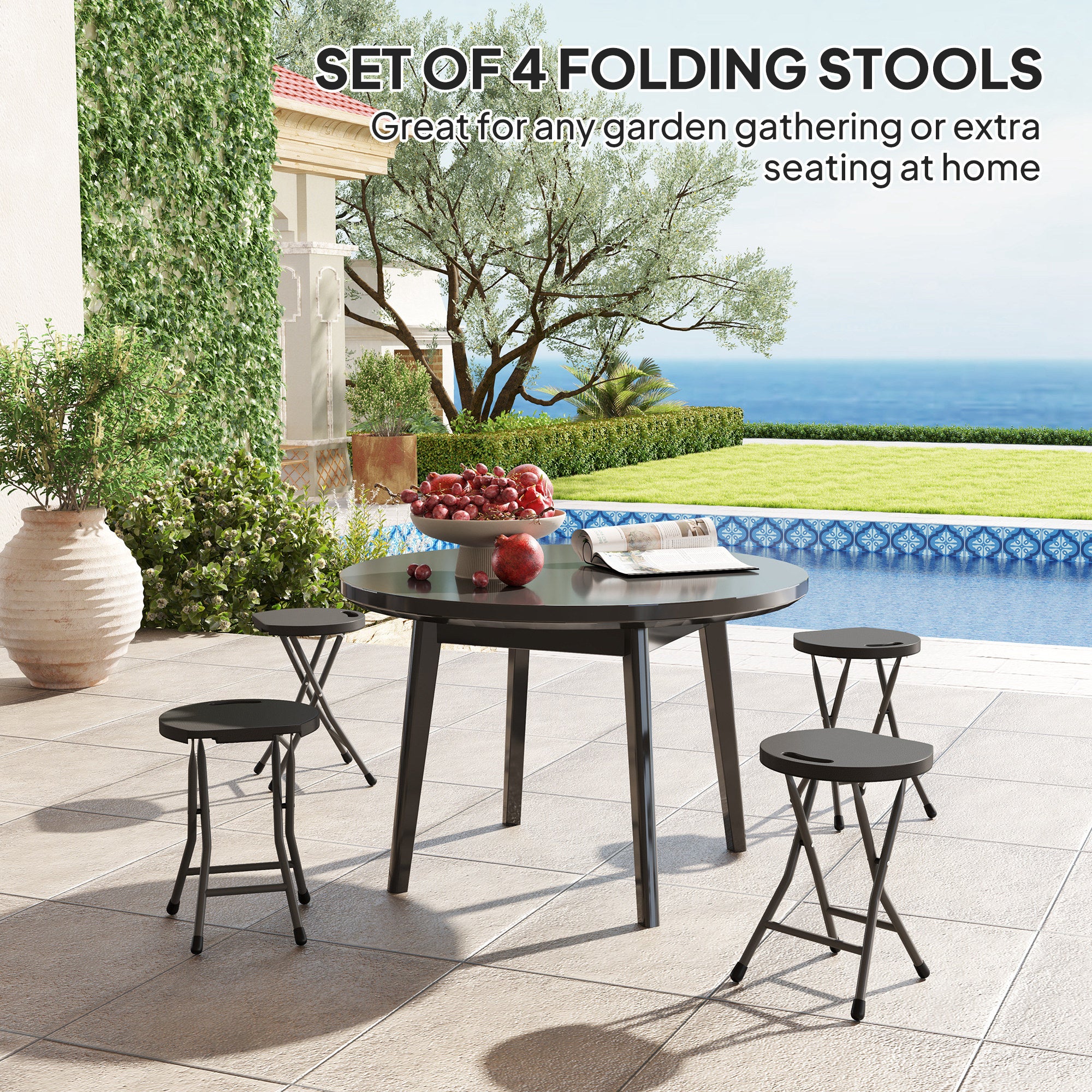Outsunny Folding Stool Set Of 4, Decorative Garden Stool Set - Image 3
