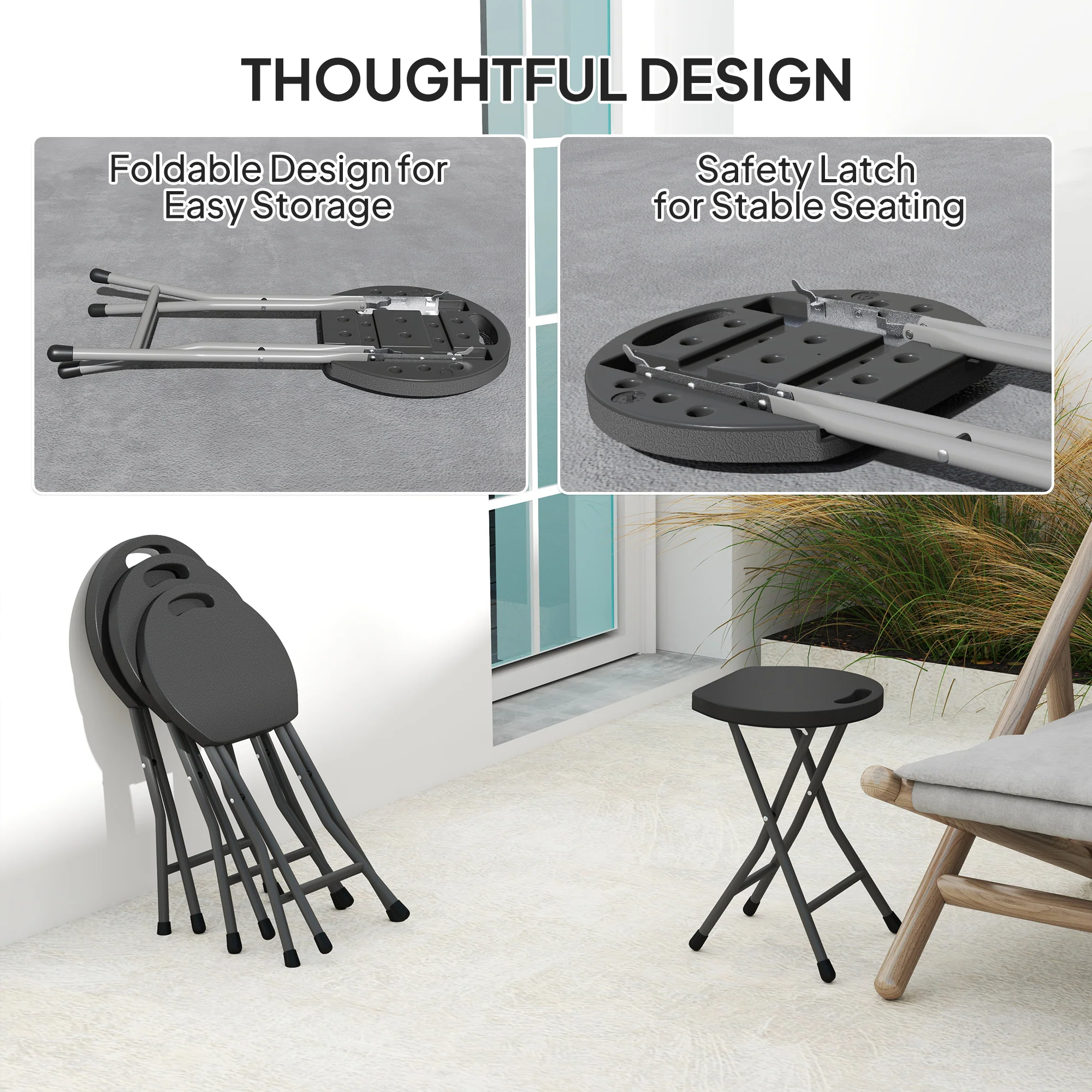 Outsunny Folding Stool Set Of 4, Decorative Garden Stool Set - Image 4