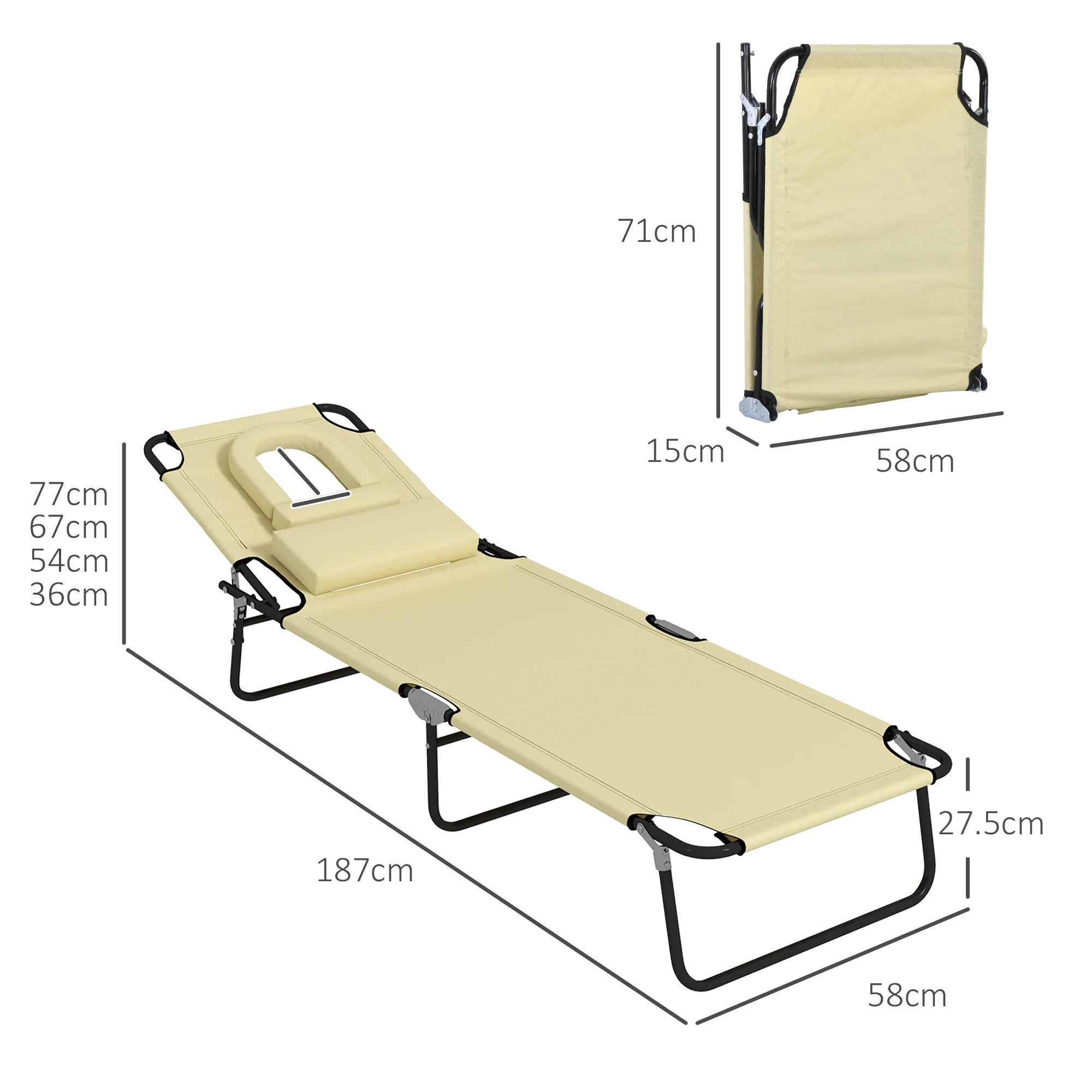 Outsunny Folding Sun Lounger Reclining Chair With Reading Hole (Set Of 2) - Image 28