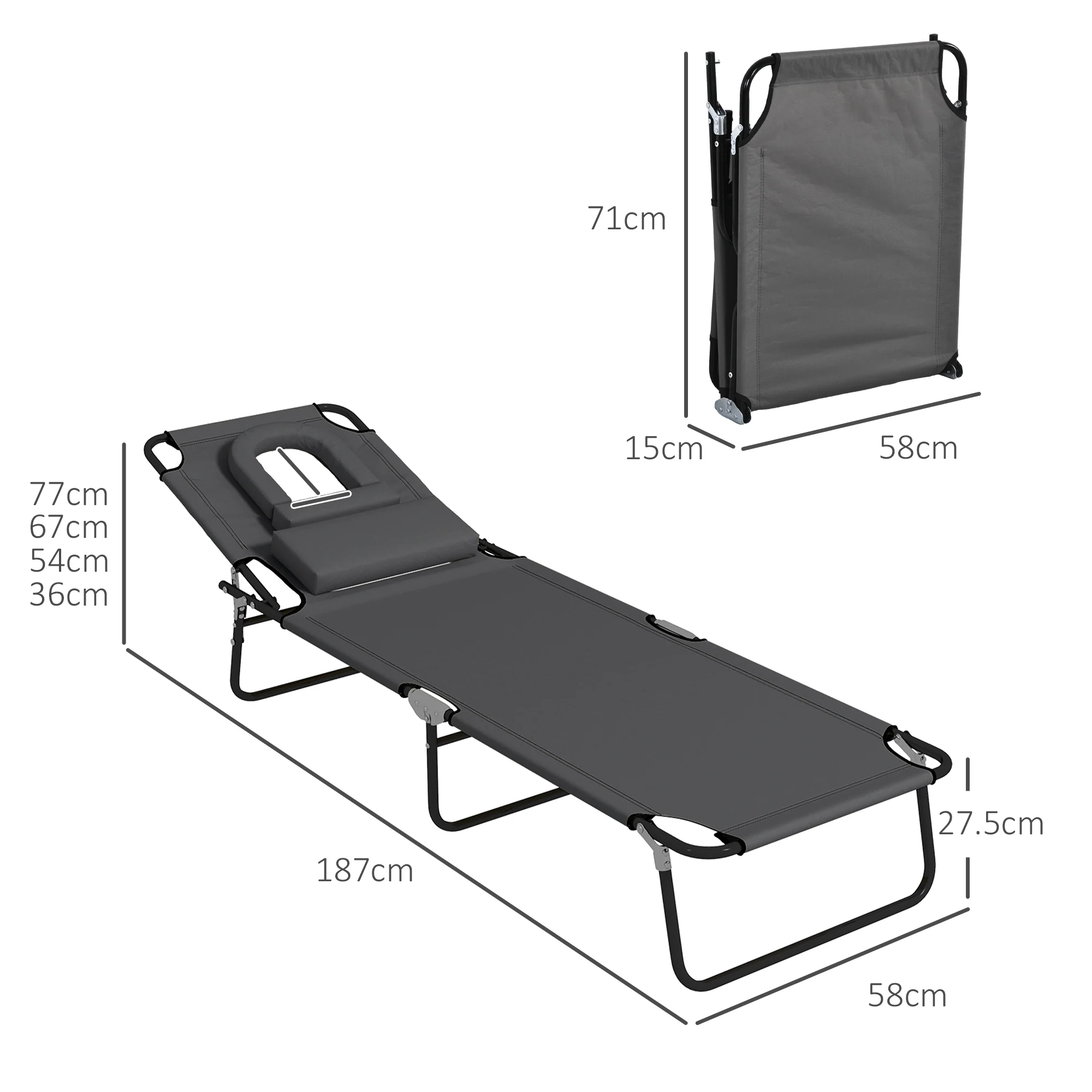 Outsunny Folding Sun Lounger Reclining Chair With Reading Hole (Set Of 2) - Image 5