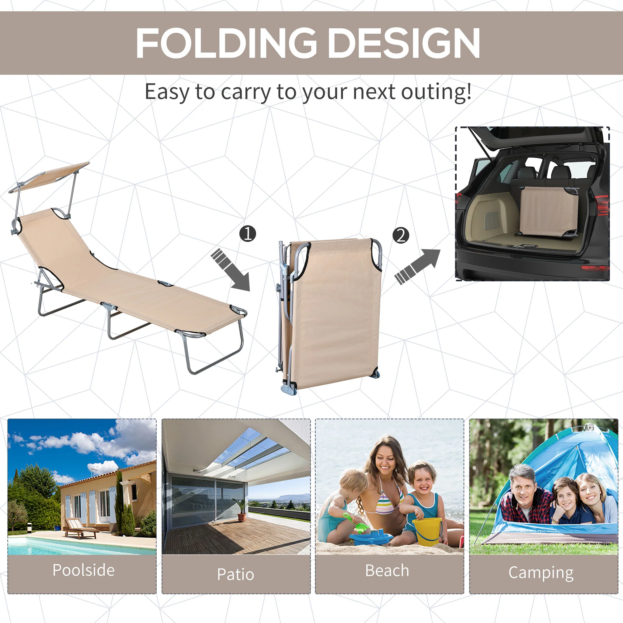 Outsunny Folding Sun Lounger Set Of 2 W/ Sunshade Adjustable Backrest - Image 13
