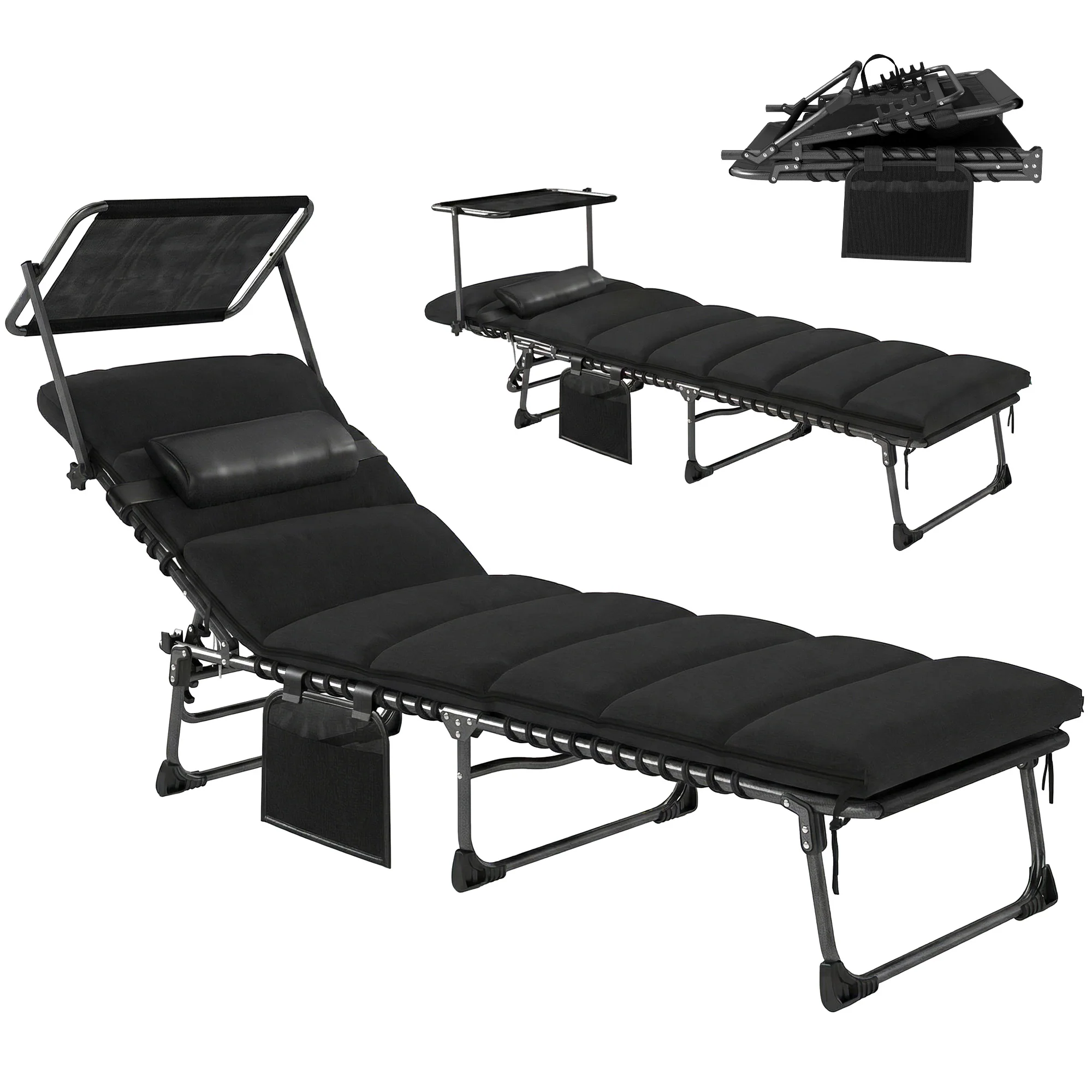Outsunny Folding Sun Lounger, Sunbed With Canopy, Black
