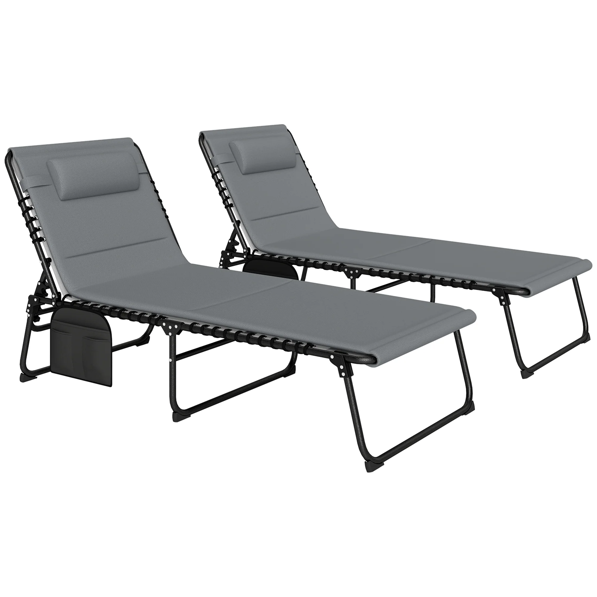 Outsunny Folding Sun Loungers Set of 2, Reclining Sun Bed, Light Grey - Image 10