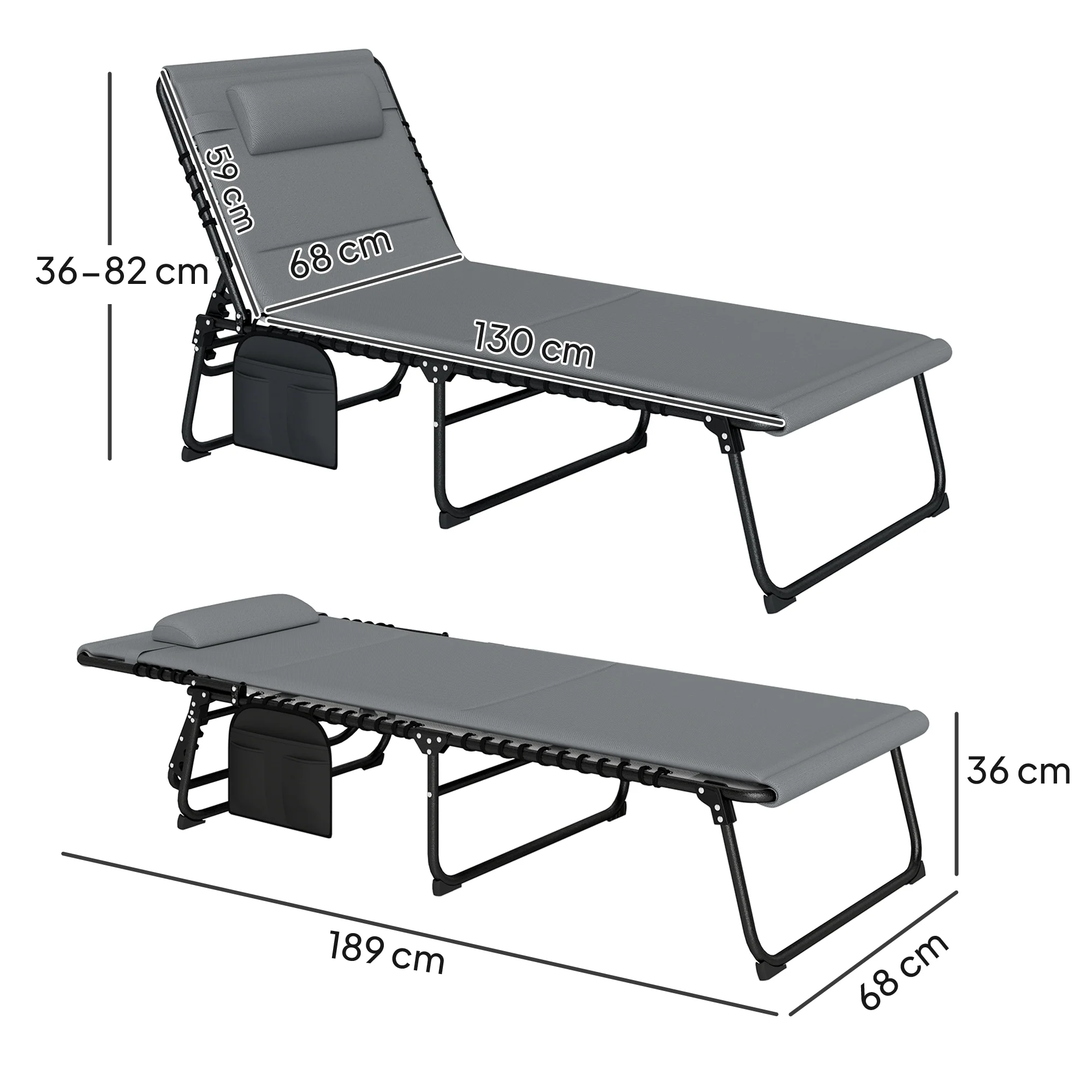 Outsunny Folding Sun Loungers Set of 2, Reclining Sun Bed, Light Grey - Image 14