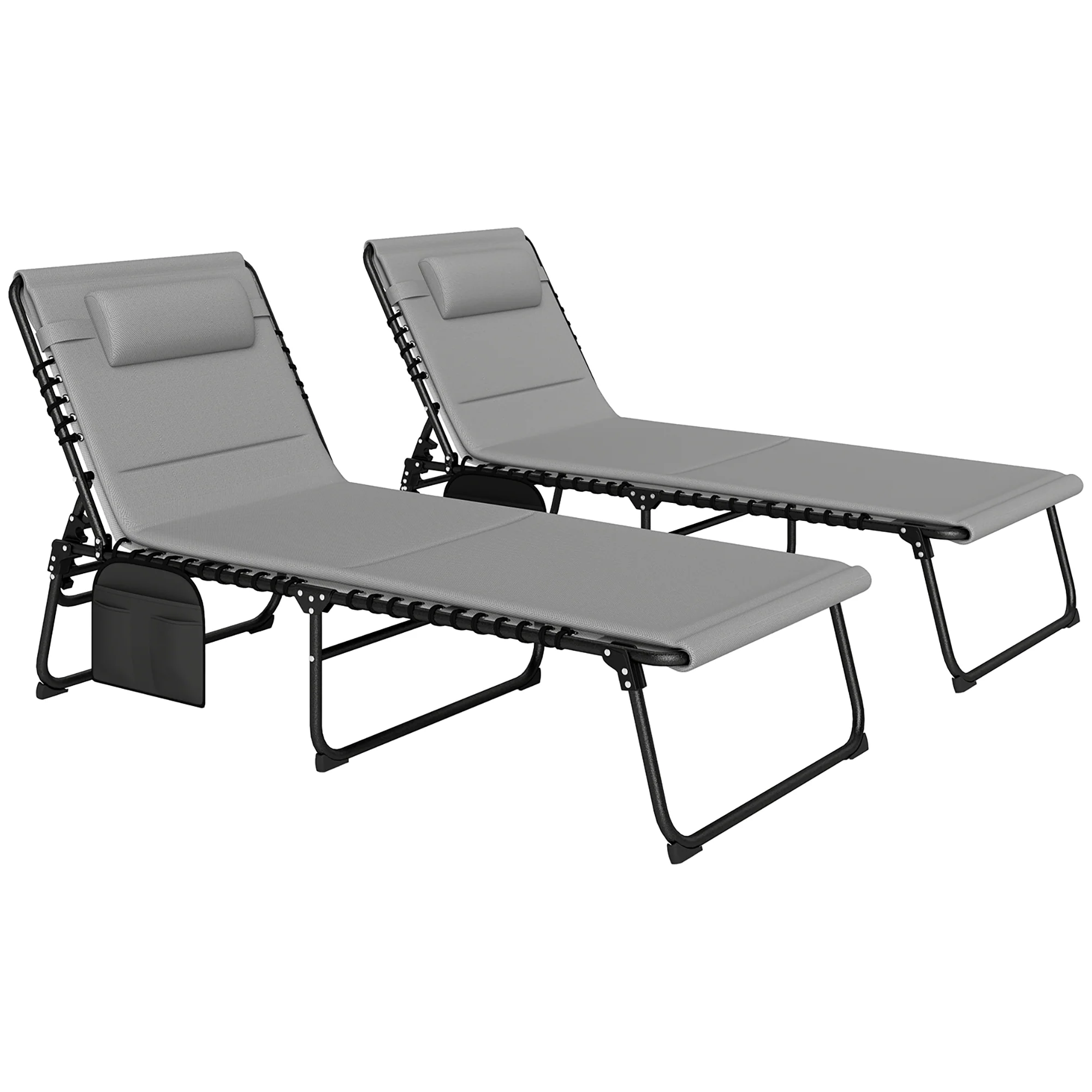 Outsunny Folding Sun Loungers Set of 2, Reclining Sun Bed, Light Grey - Image 19