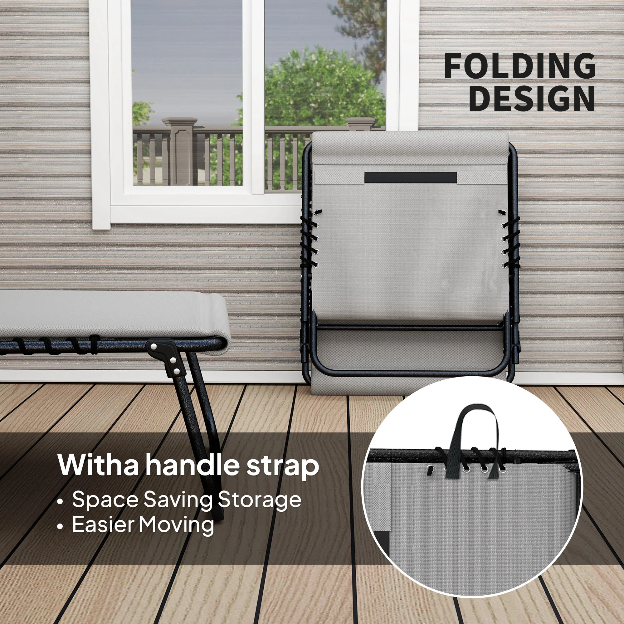 Outsunny Folding Sun Loungers Set of 2, Reclining Sun Bed, Light Grey - Image 22