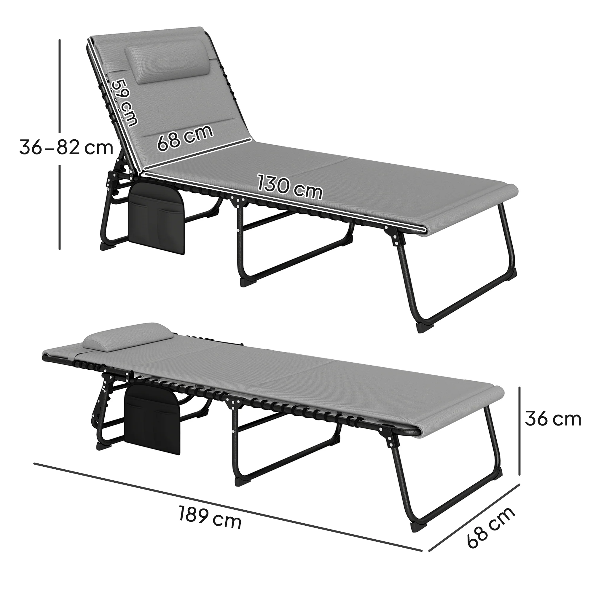 Outsunny Folding Sun Loungers Set of 2, Reclining Sun Bed, Light Grey - Image 23