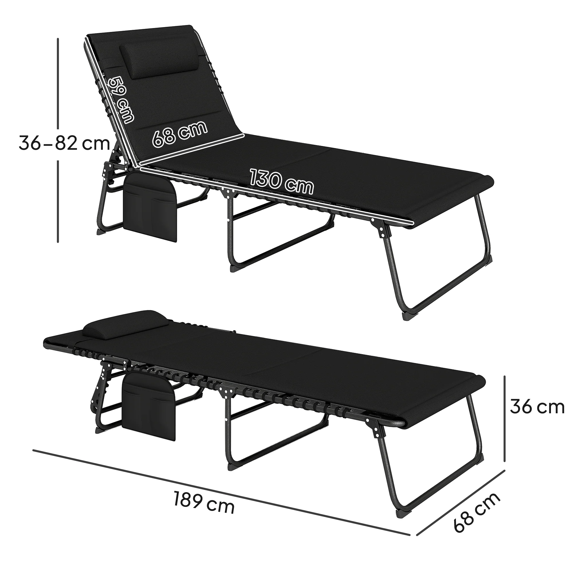 Outsunny Folding Sun Loungers Set of 2, Reclining Sun Bed, Light Grey - Image 5