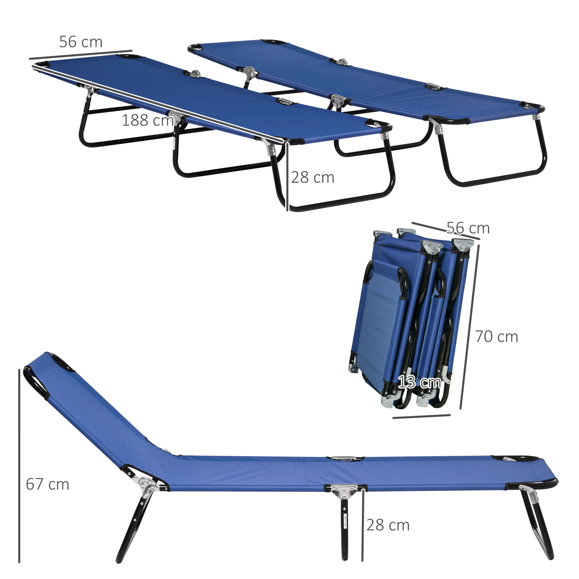 Outsunny Folding Sun Loungers Set Of 2 With Adjustable Backrest - Image 23